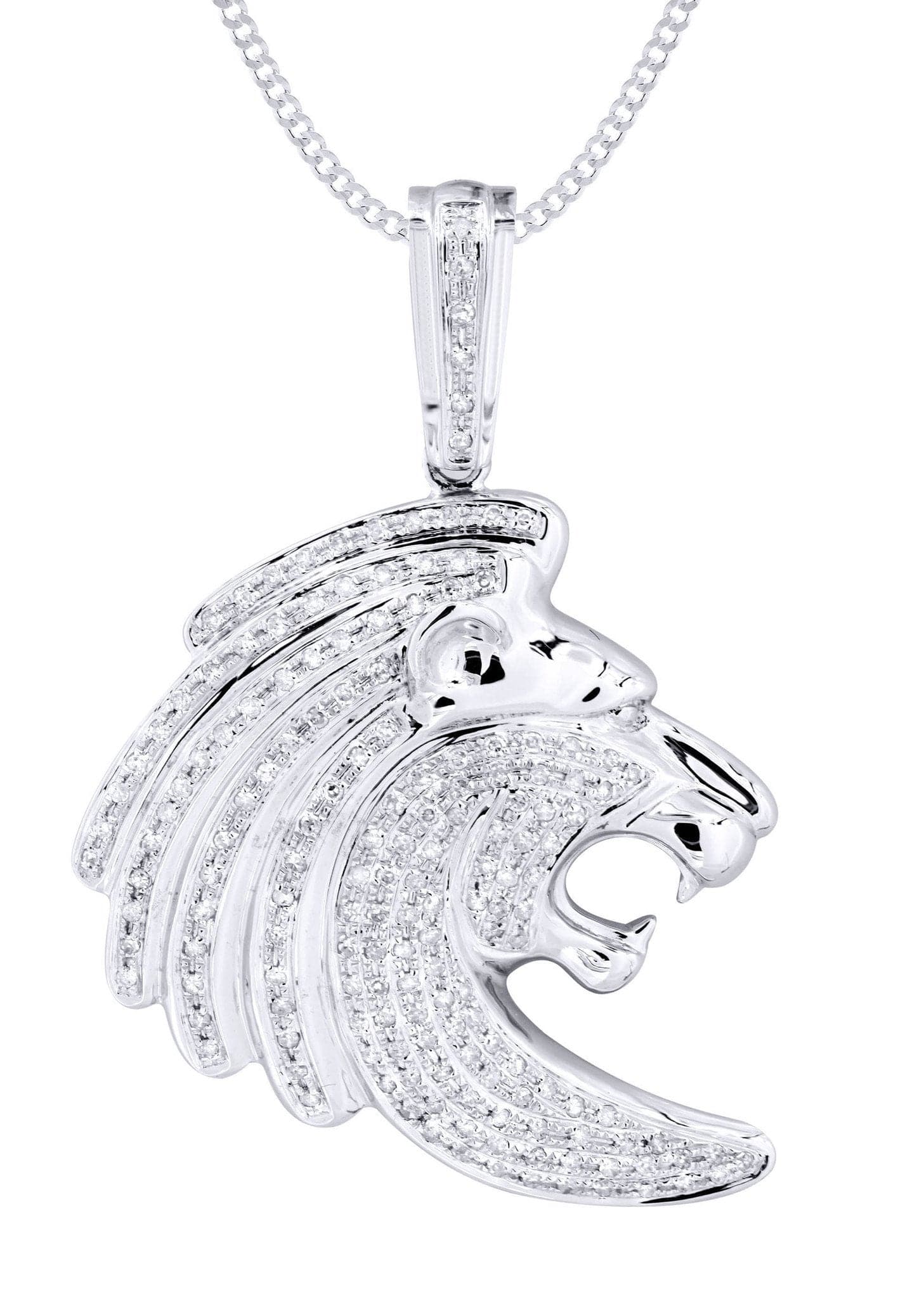 10K White Gold Lion Head Diamond Necklace  | 0.79 Carats - Image 2