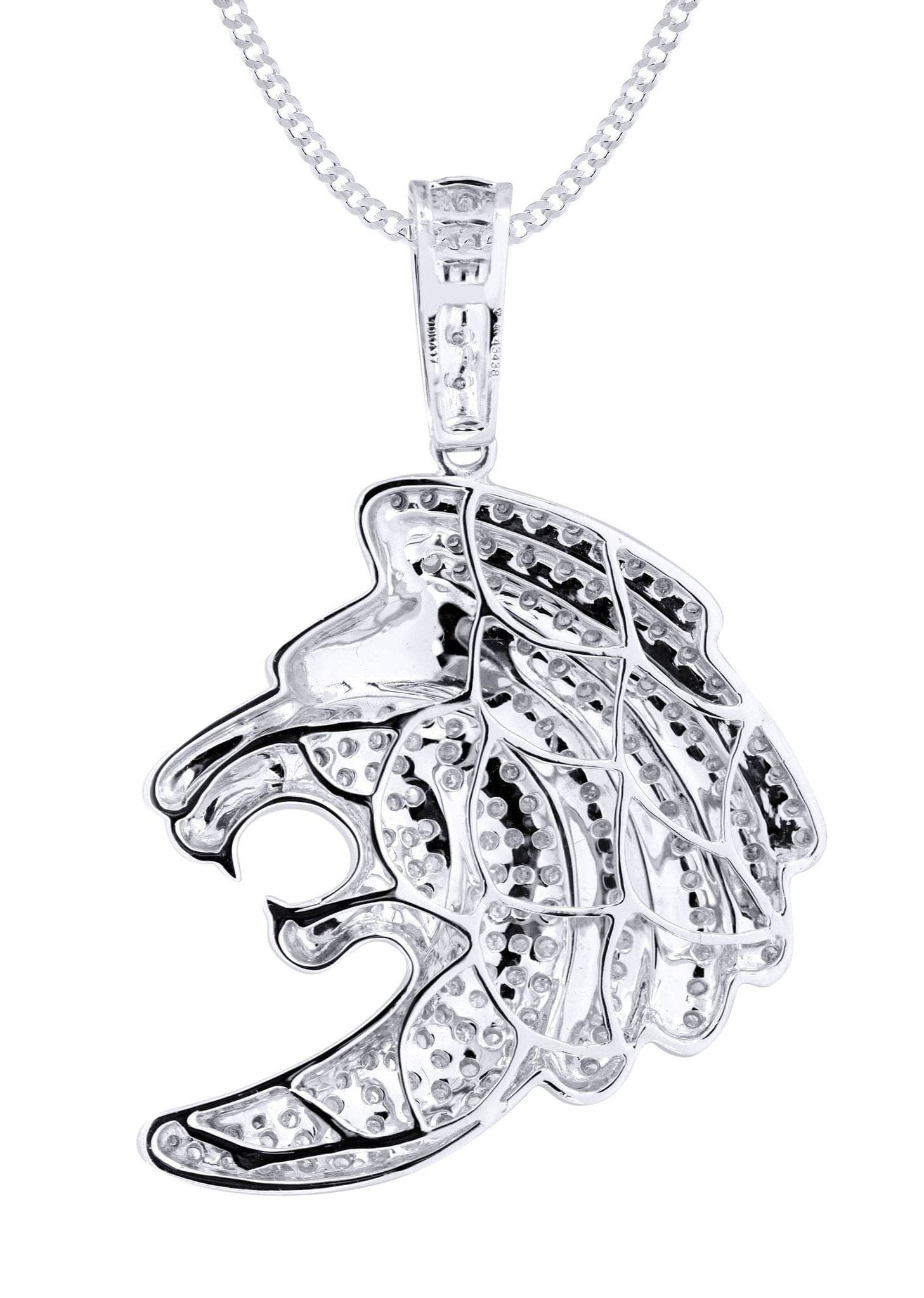 10K White Gold Lion Head Diamond Necklace  | 0.79 Carats - Image 3