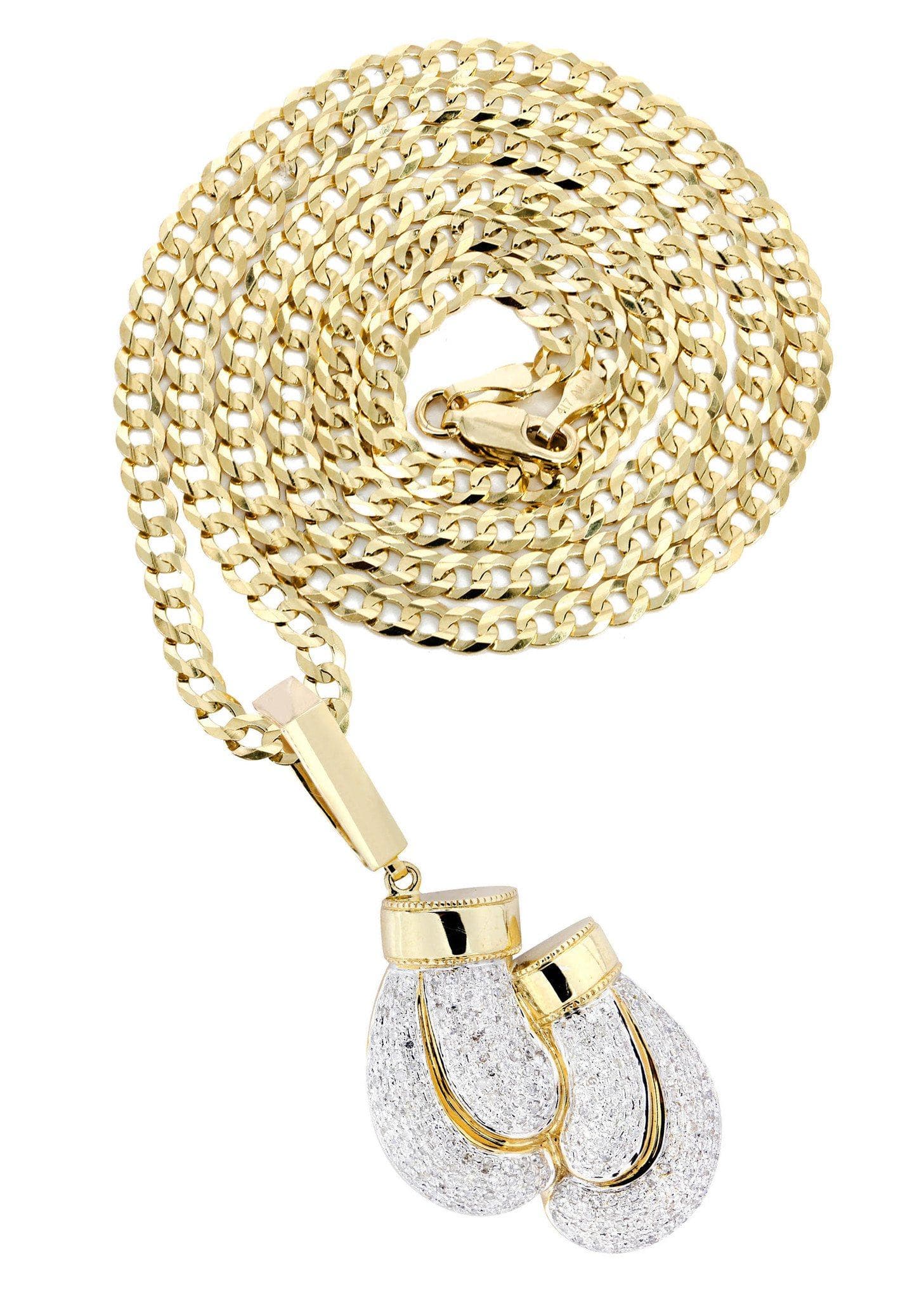 10K Yellow Gold Boxing Glove Diamond Necklace | 1.47 Carats