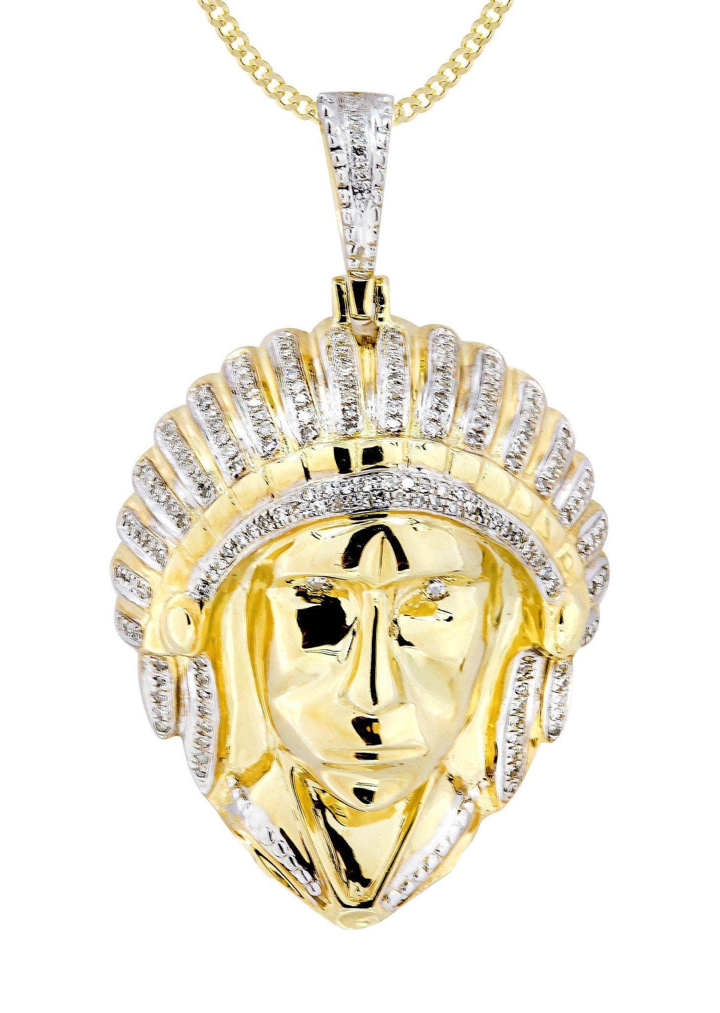 10K Yellow Gold Chief Head Diamond Necklace | 0.29 Carats - Image 2