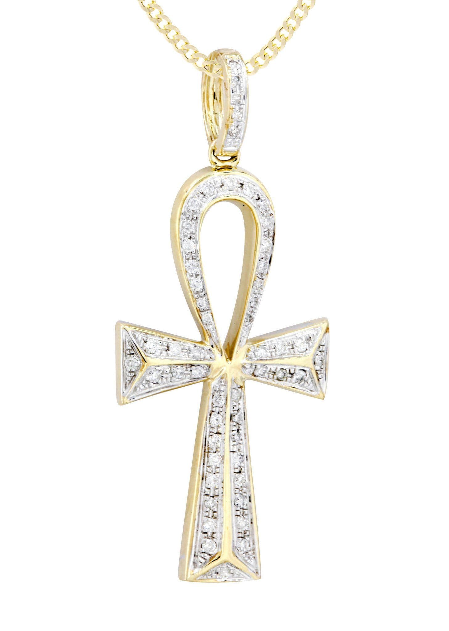 10K Yellow Gold Big Ankh Diamond Necklace | 0.45 Carats - Image 2