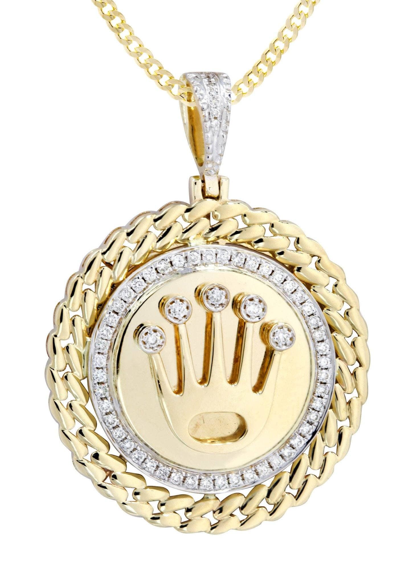 10K Yellow Gold Crown Diamond Necklace  | 0.4 Carats - Image 2