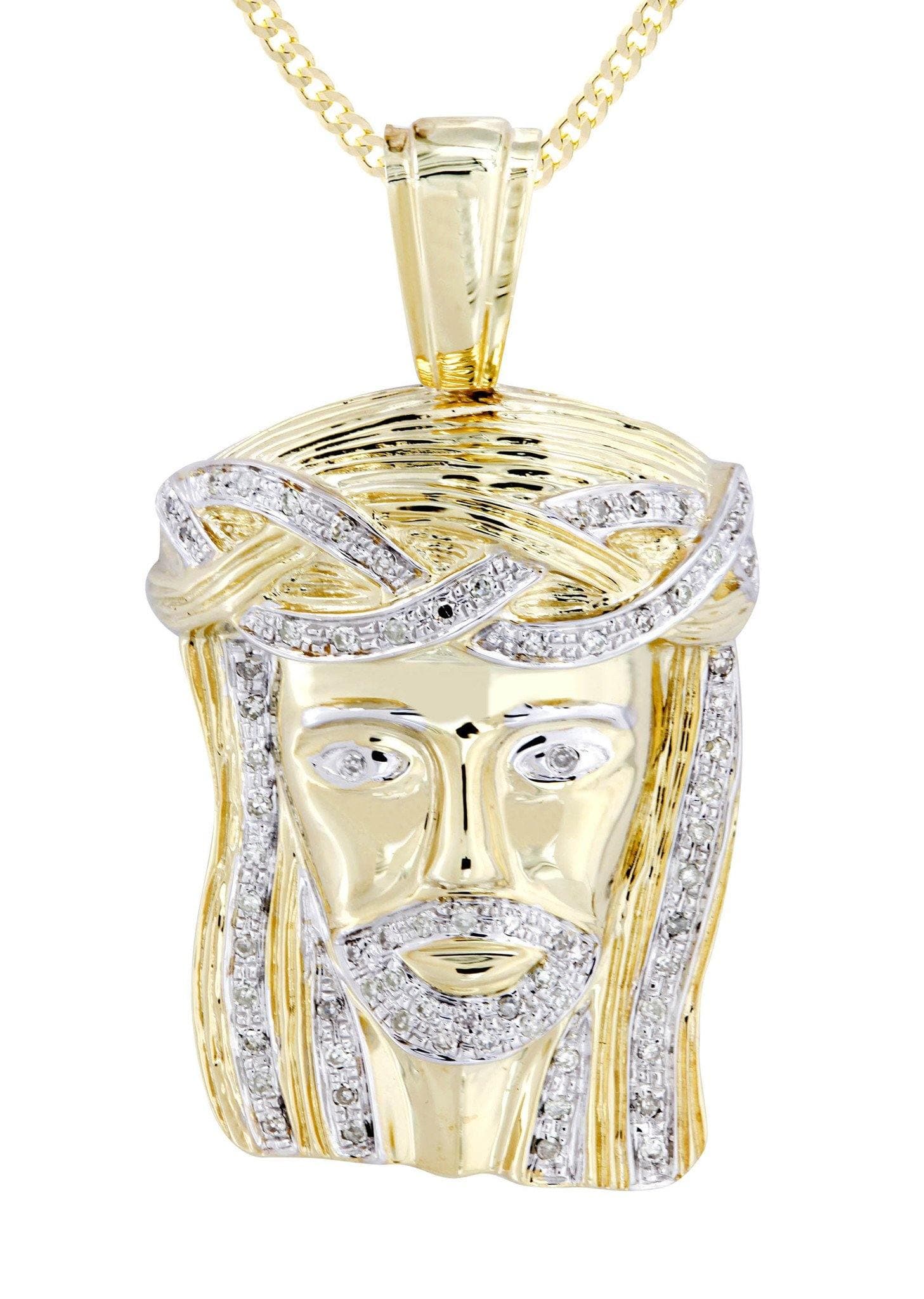 10K Yellow Gold Jesus Head Diamond Necklace | 0.33 Carats - Image 2