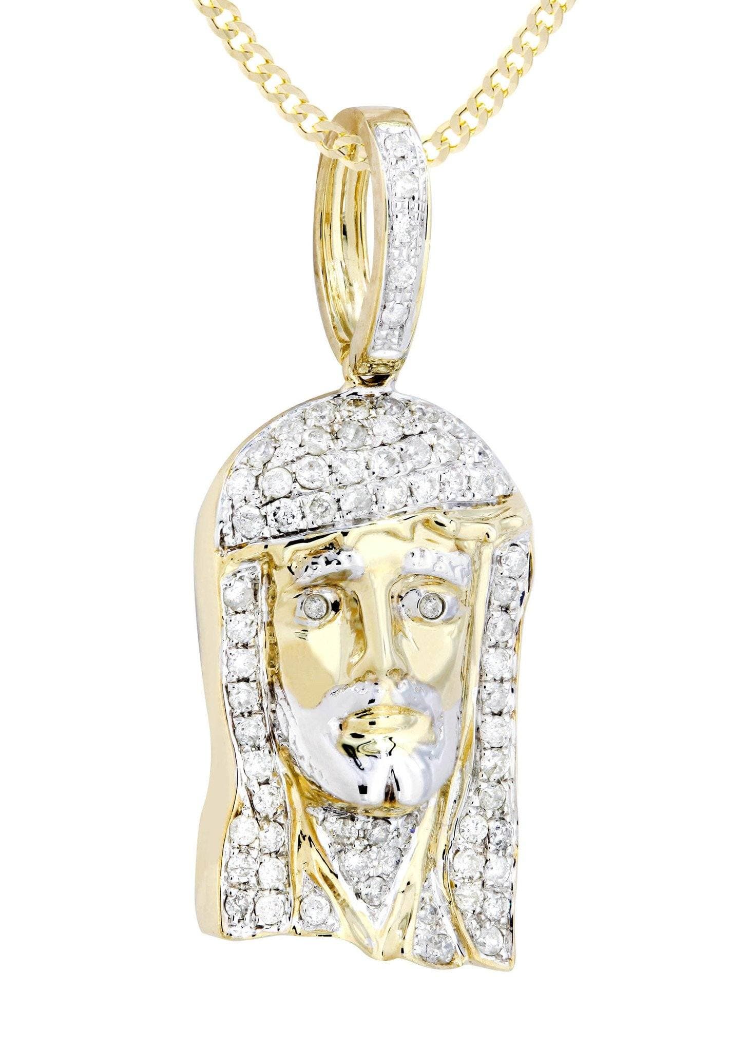 10K Yellow Gold Jesus Head Diamond Necklace | 0.56 Carats - Image 2