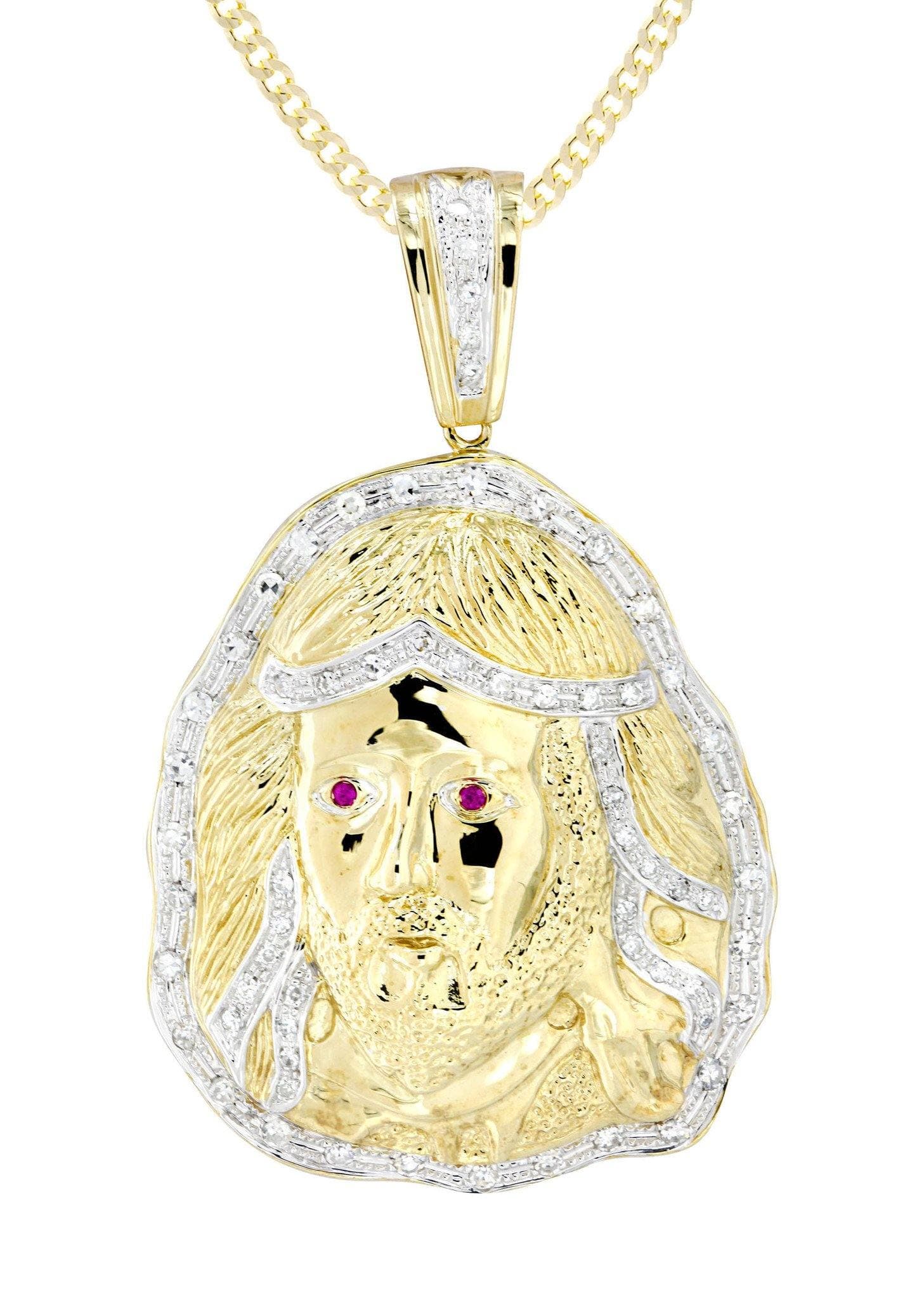 10K Yellow Gold Jesus Head Diamond Necklace | 1.1 Carats - Image 2