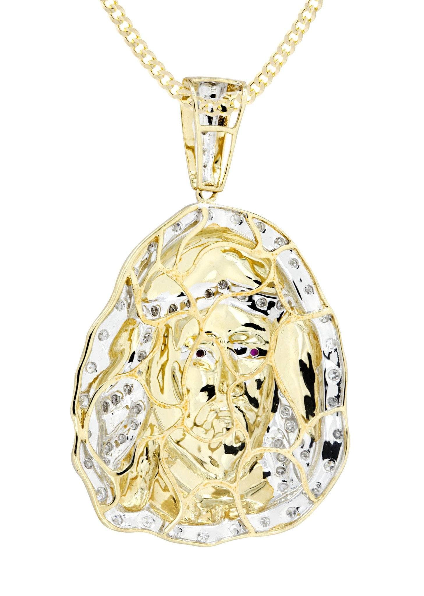 10K Yellow Gold Jesus Head Diamond Necklace | 1.1 Carats - Image 3