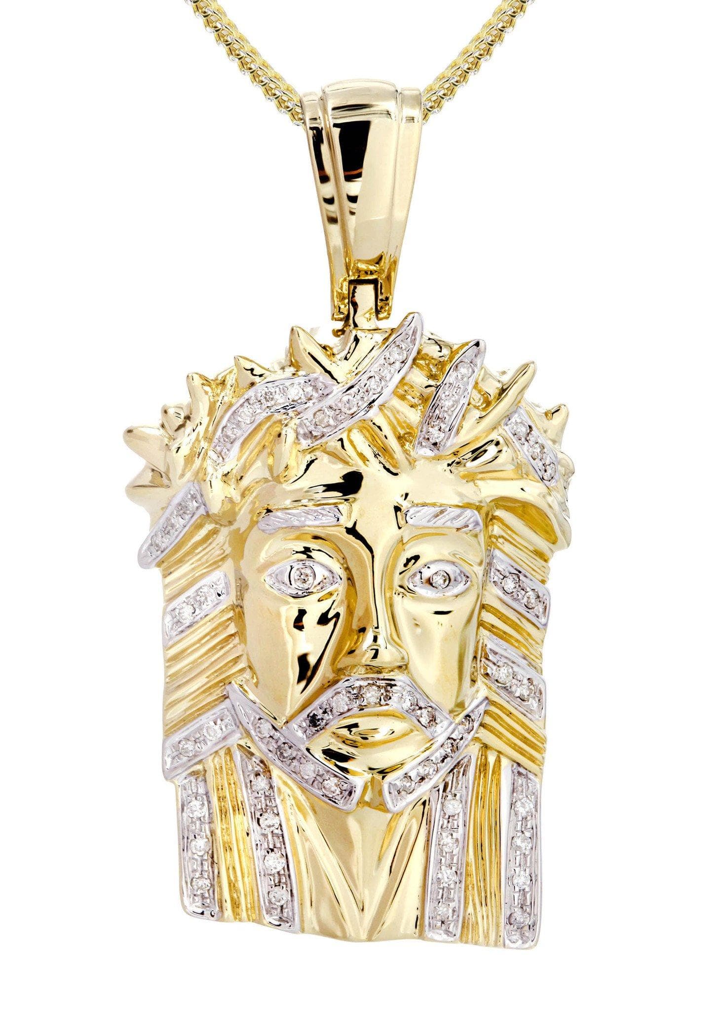 10K Yellow Gold Jesus Head Diamond Necklace  | 0.28 Carats - Image 2