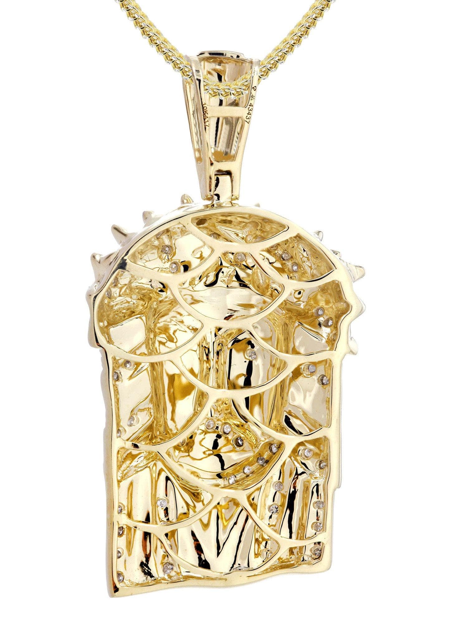 10K Yellow Gold Jesus Head Diamond Necklace  | 0.28 Carats - Image 3