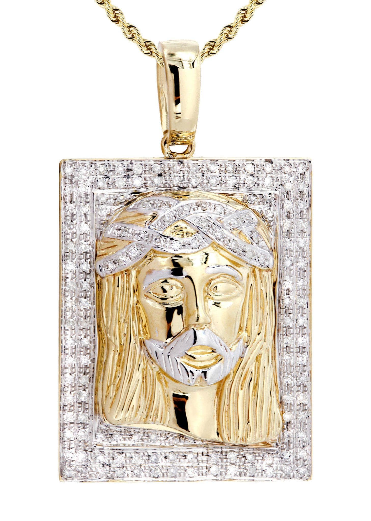 10K Yellow Gold Jesus Head Diamond Necklace | 0.48 Carats - Image 2