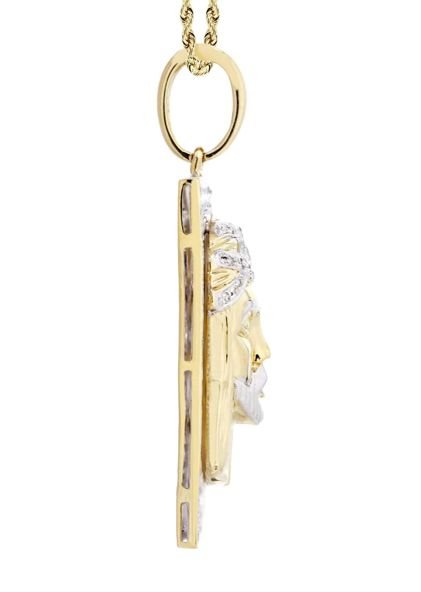 10K Yellow Gold Jesus Head Diamond Necklace | 0.48 Carats - Image 4