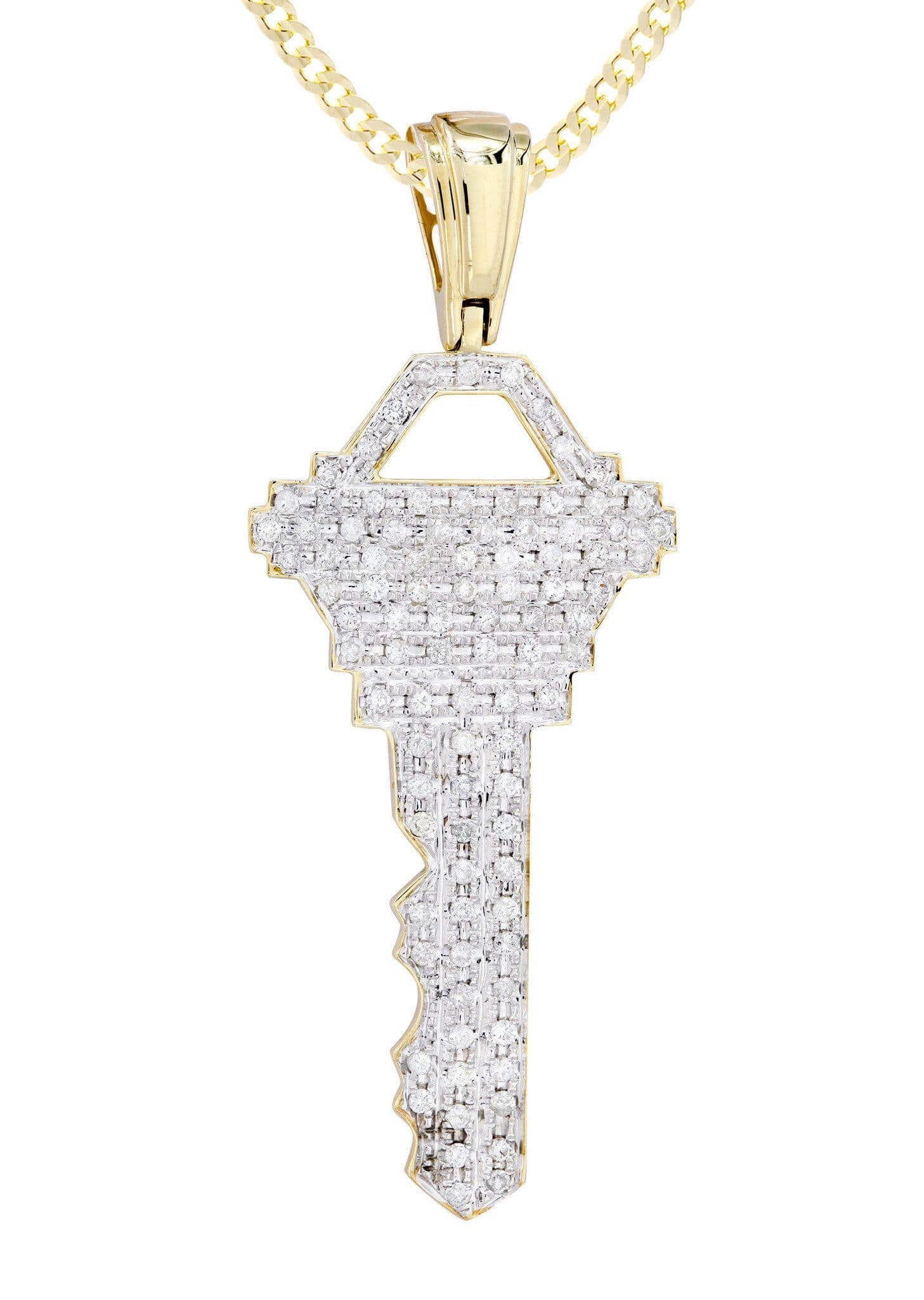 10K Yellow Gold Key Diamond Necklace  | 1.17 Carats - Image 2