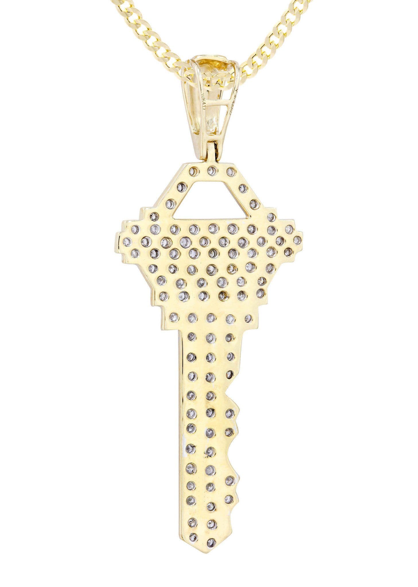 10K Yellow Gold Key Diamond Necklace  | 1.17 Carats - Image 3