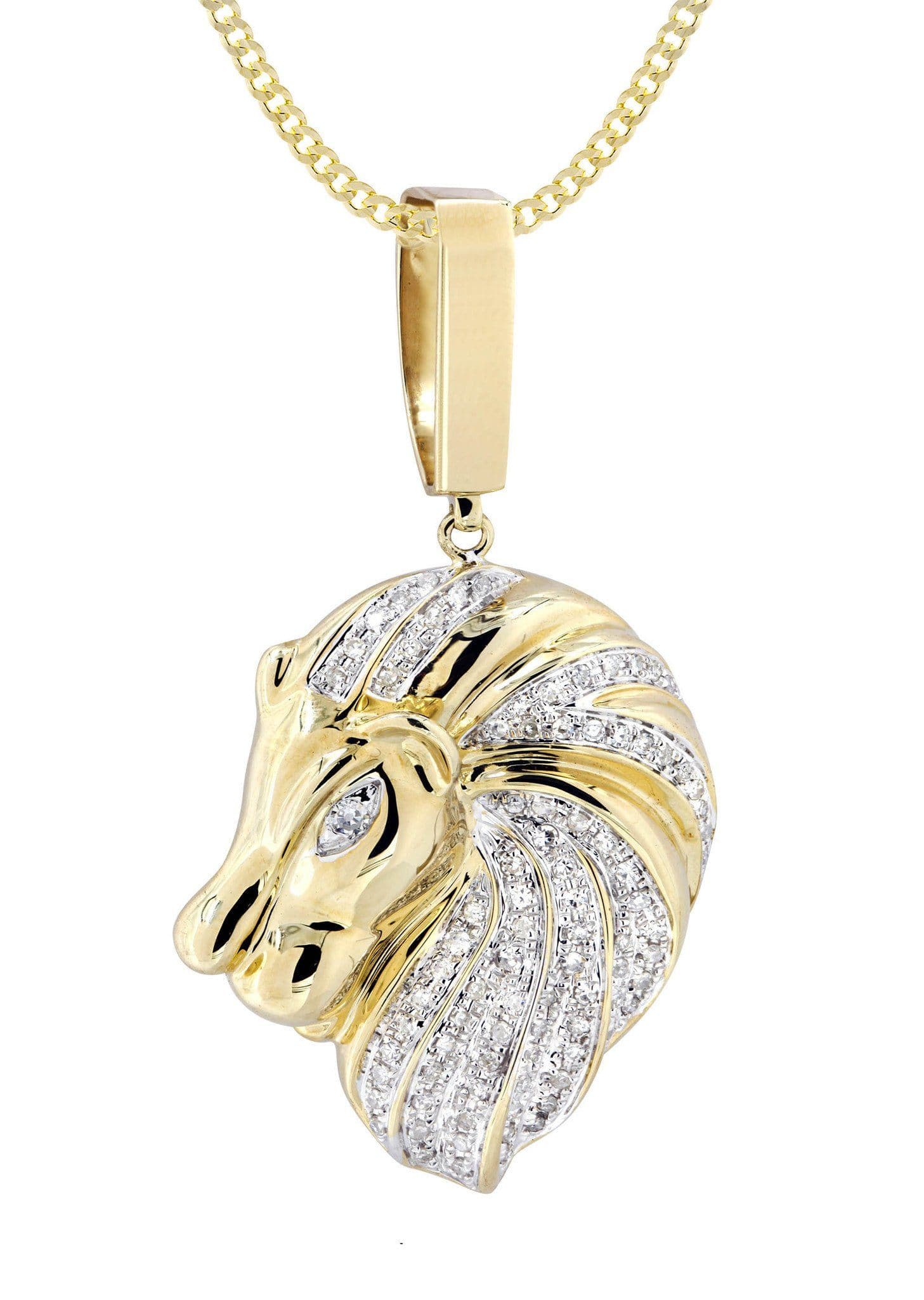 10K Yellow Gold Lion Head Diamond Necklace | 0.84 Carats - Image 2