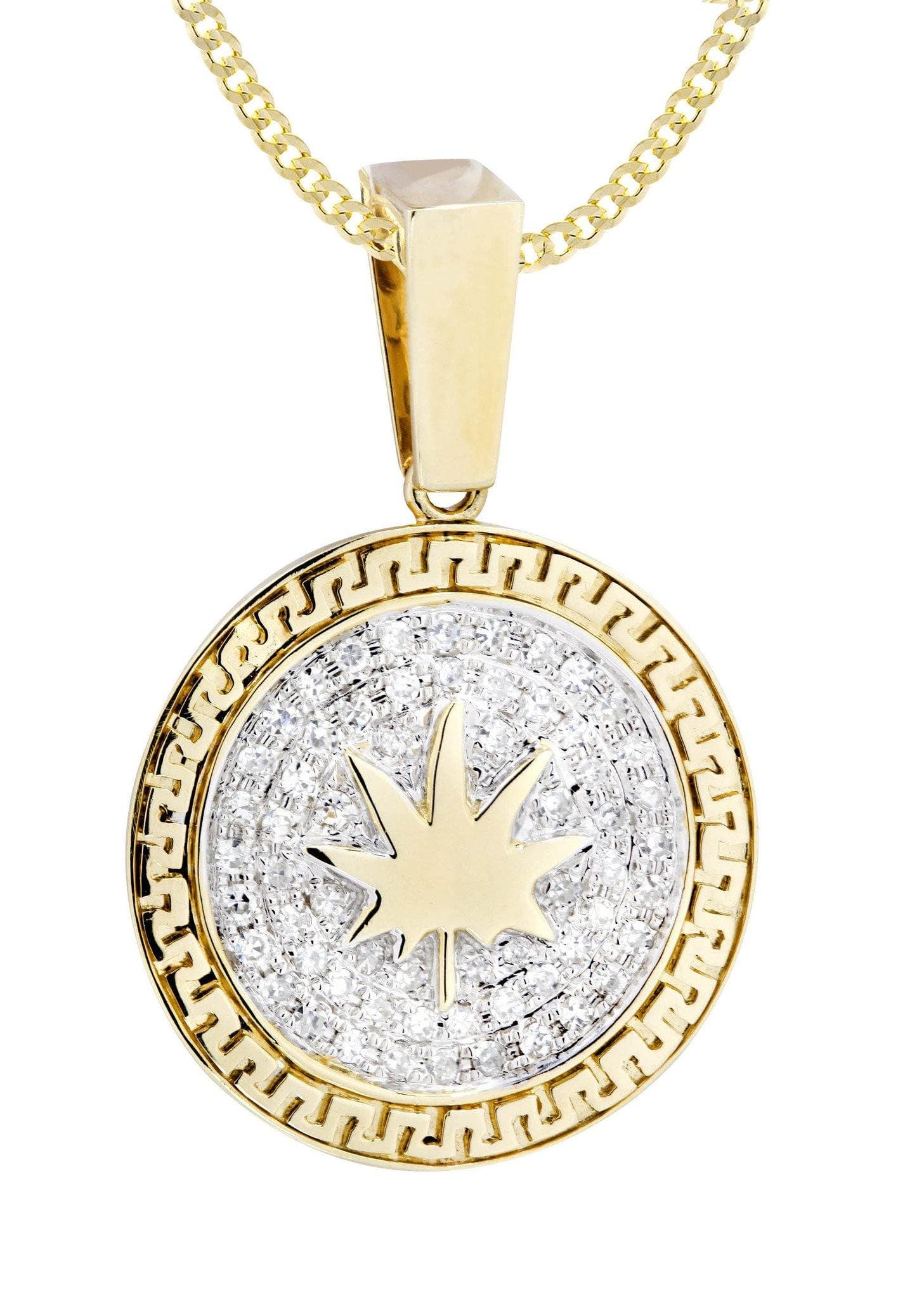 10K Yellow Gold Marijuana Leaf Diamond Necklace  | 0.62 Carats - Image 2