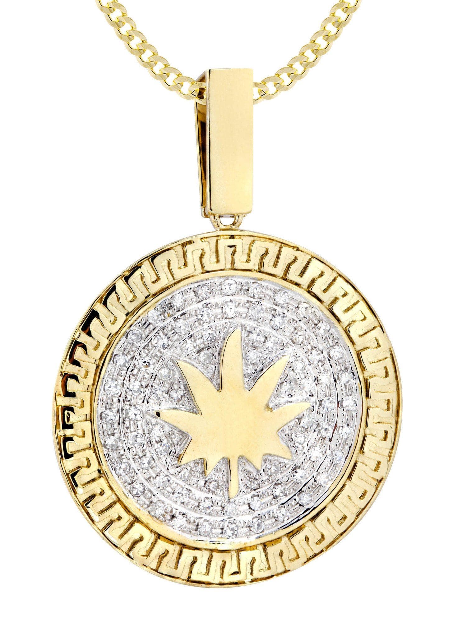10K Yellow Gold Marijuana Leaf Diamond Necklace  | 0.88 Carats - Image 2