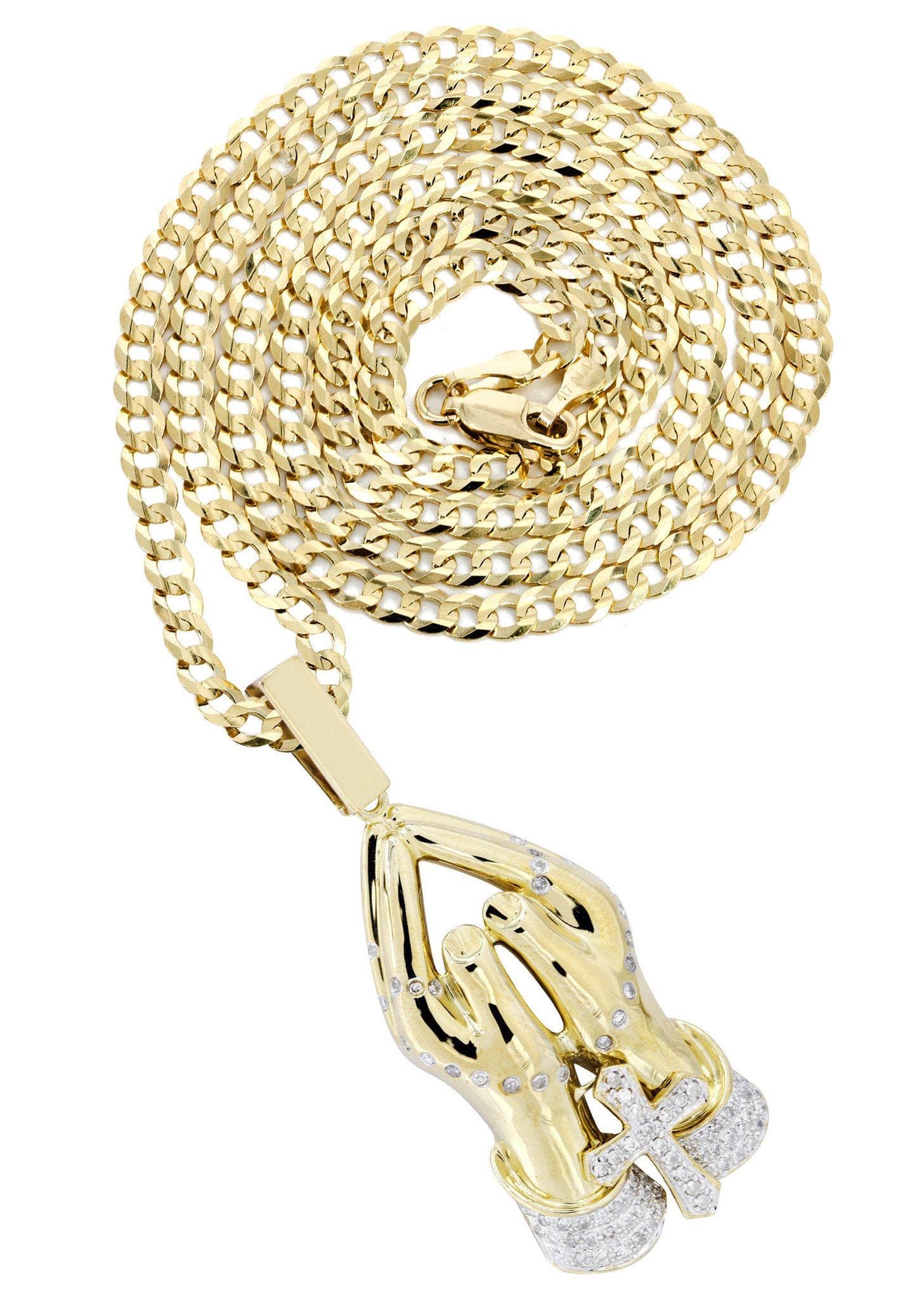 10K Yellow Gold Praying Hands Diamond Necklace | 0.73 Carats