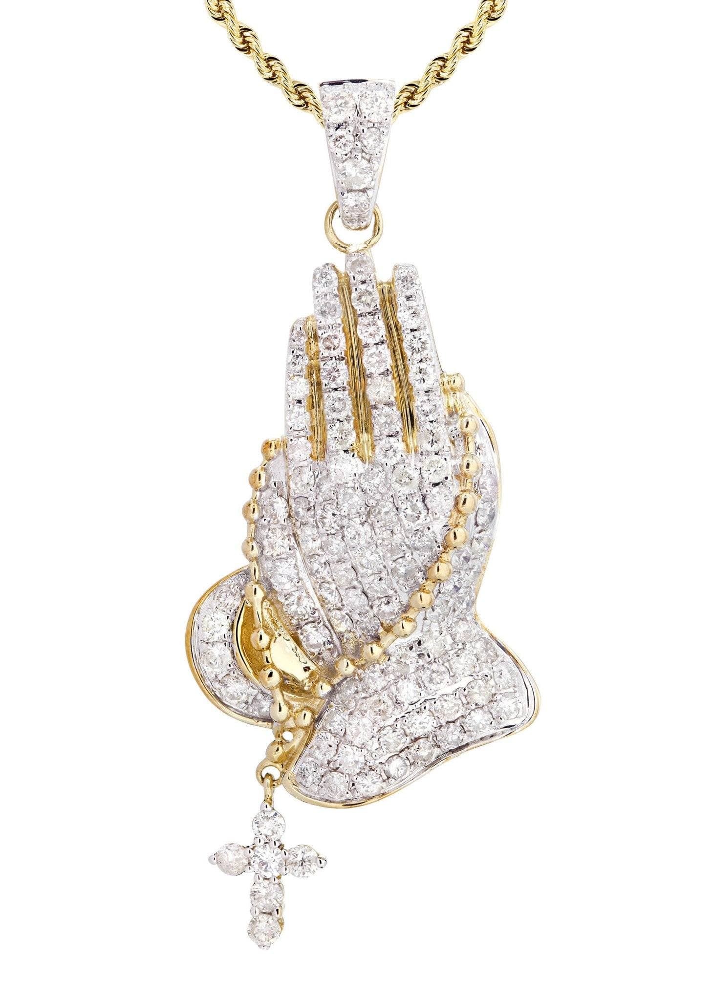 10K Yellow Gold Praying Hands Diamond Necklace  | 5 Carats - Image 2