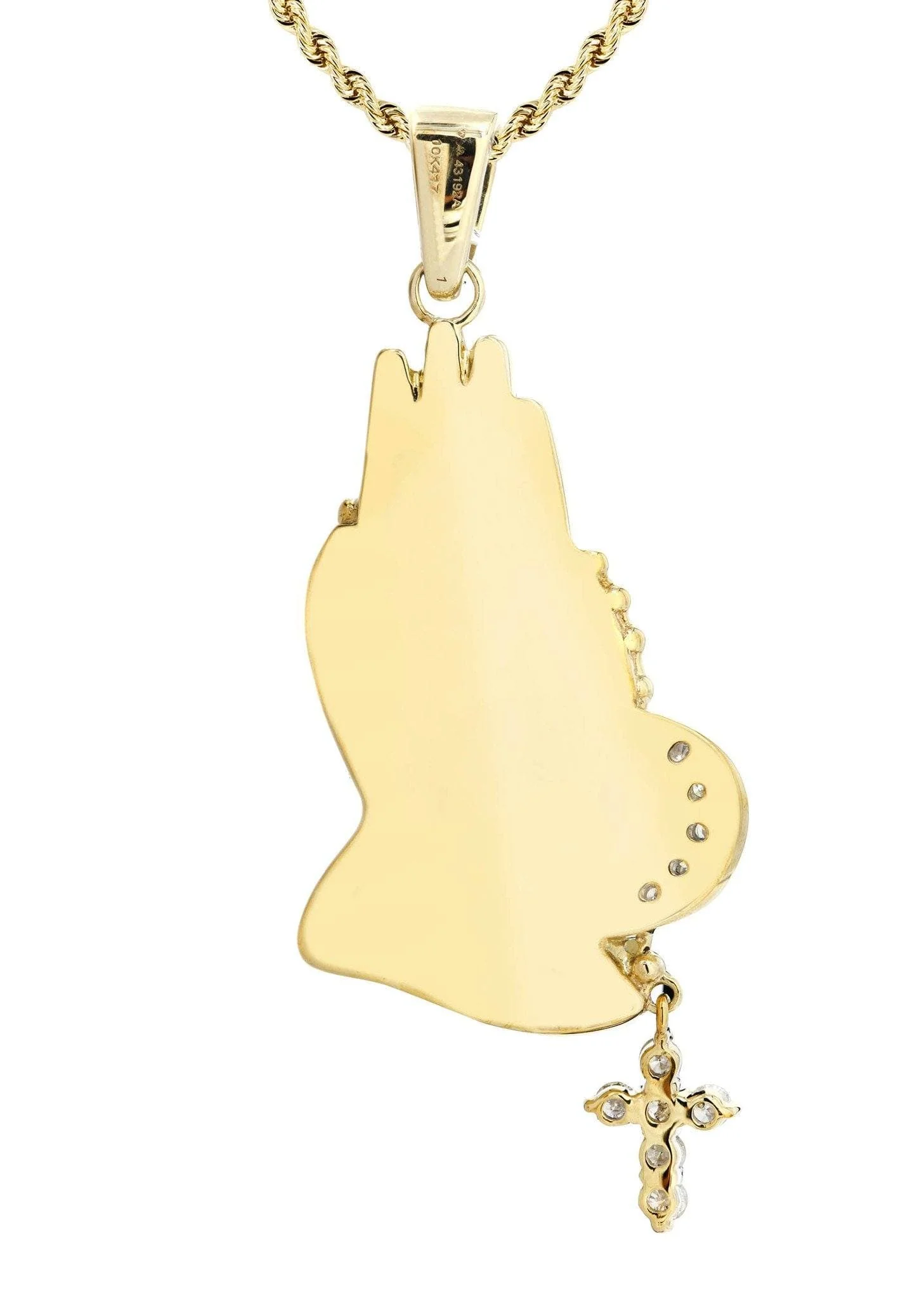 10K Yellow Gold Praying Hands Diamond Necklace  | 5 Carats - Image 3