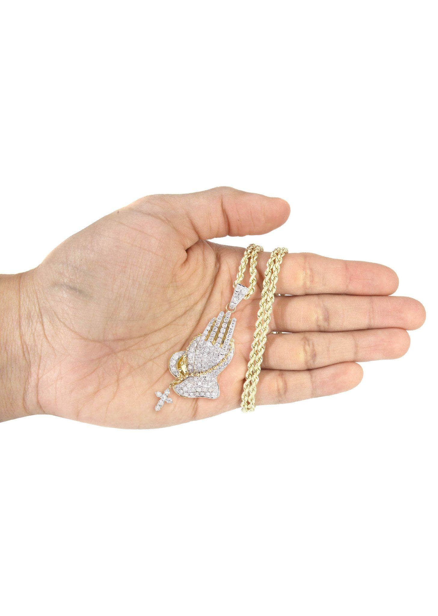 10K Yellow Gold Praying Hands Diamond Necklace  | 5 Carats - Image 5