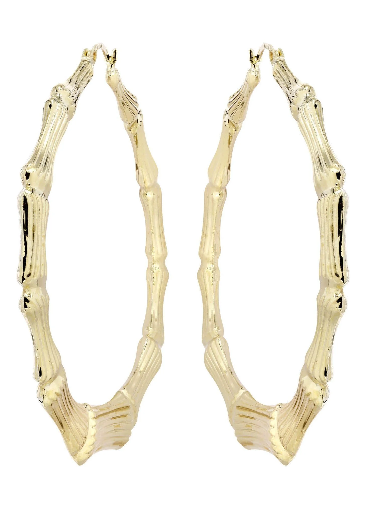 10K Gold Bamboo Hoop Earrings | Customizable Size - Image 2