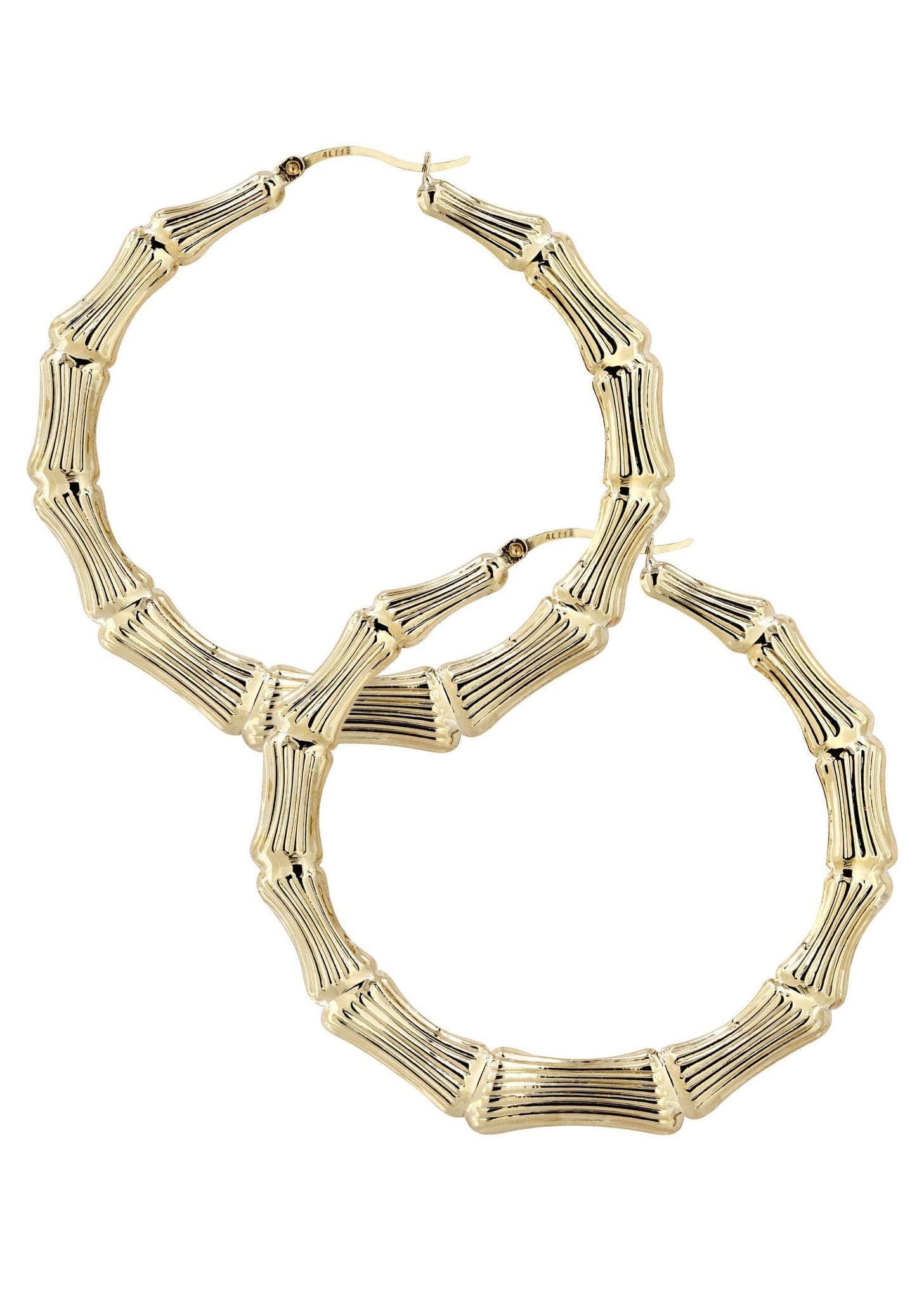 10K Gold Bamboo Hoop Earrings | Customizable Size - Image 3