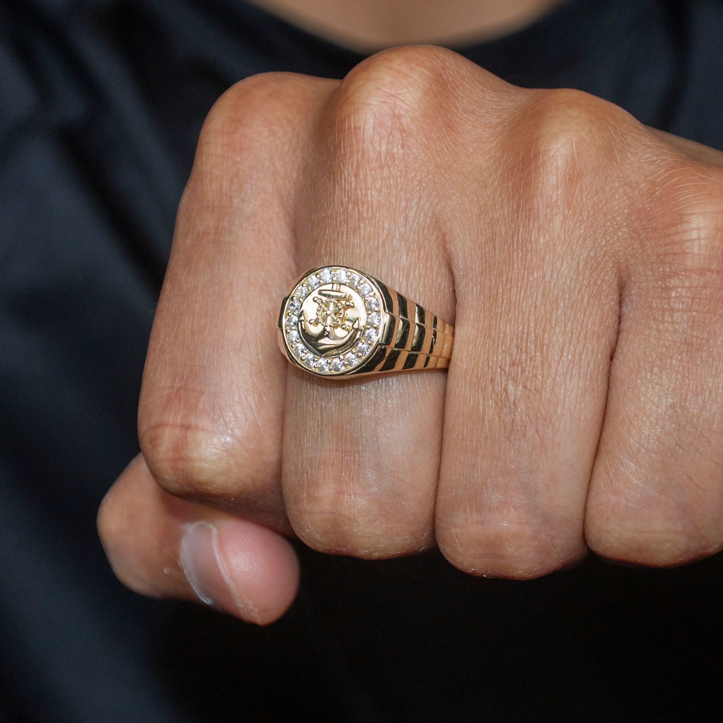 10K Gold Cz Anchor Ring For Men | 2.6 Grams - Image 2
