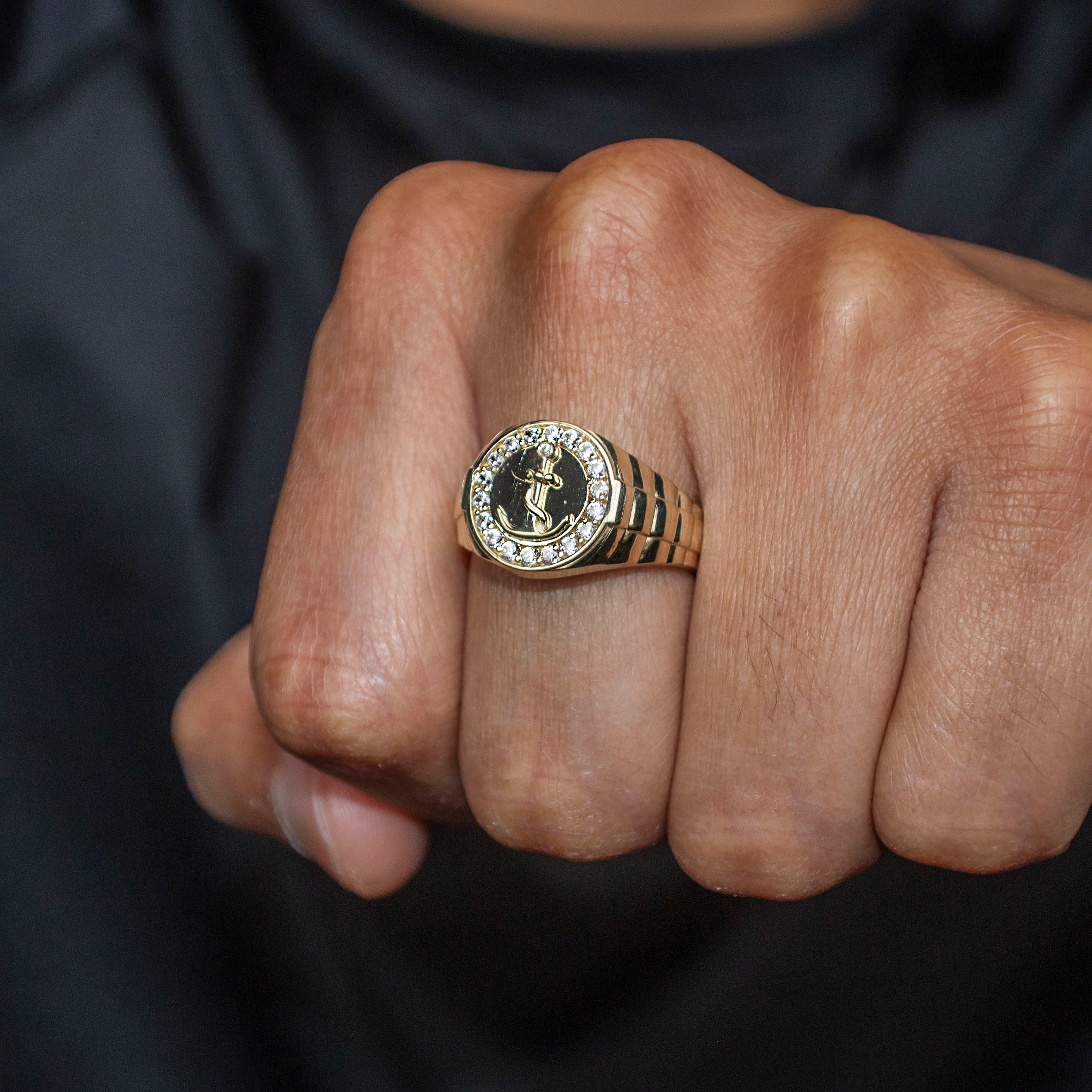 10K Gold Cz Anchor Ring For Men | 2.6 Grams - Image 2