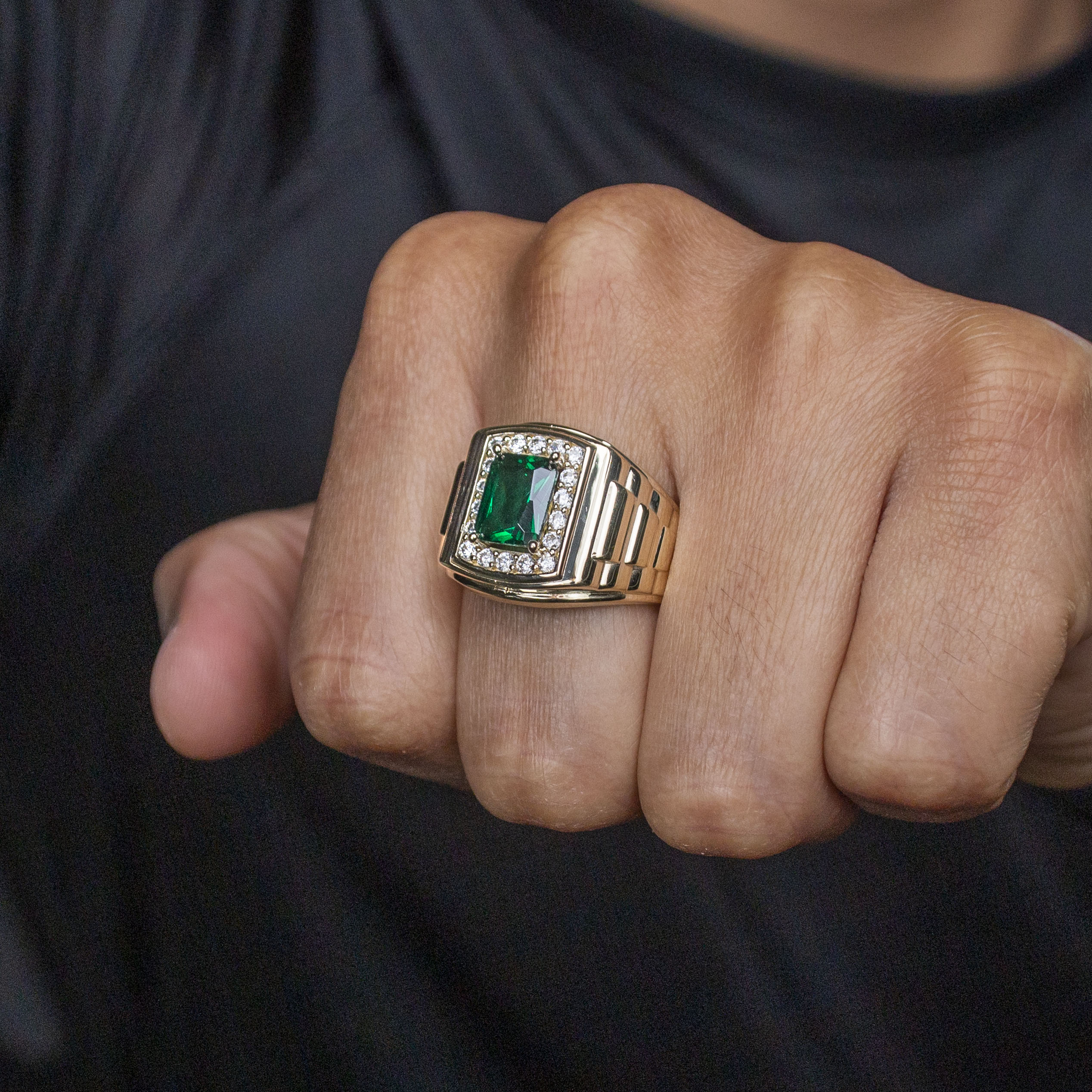 10K Gold Cz Emerald Ring For Men | 4 Grams - Image 2