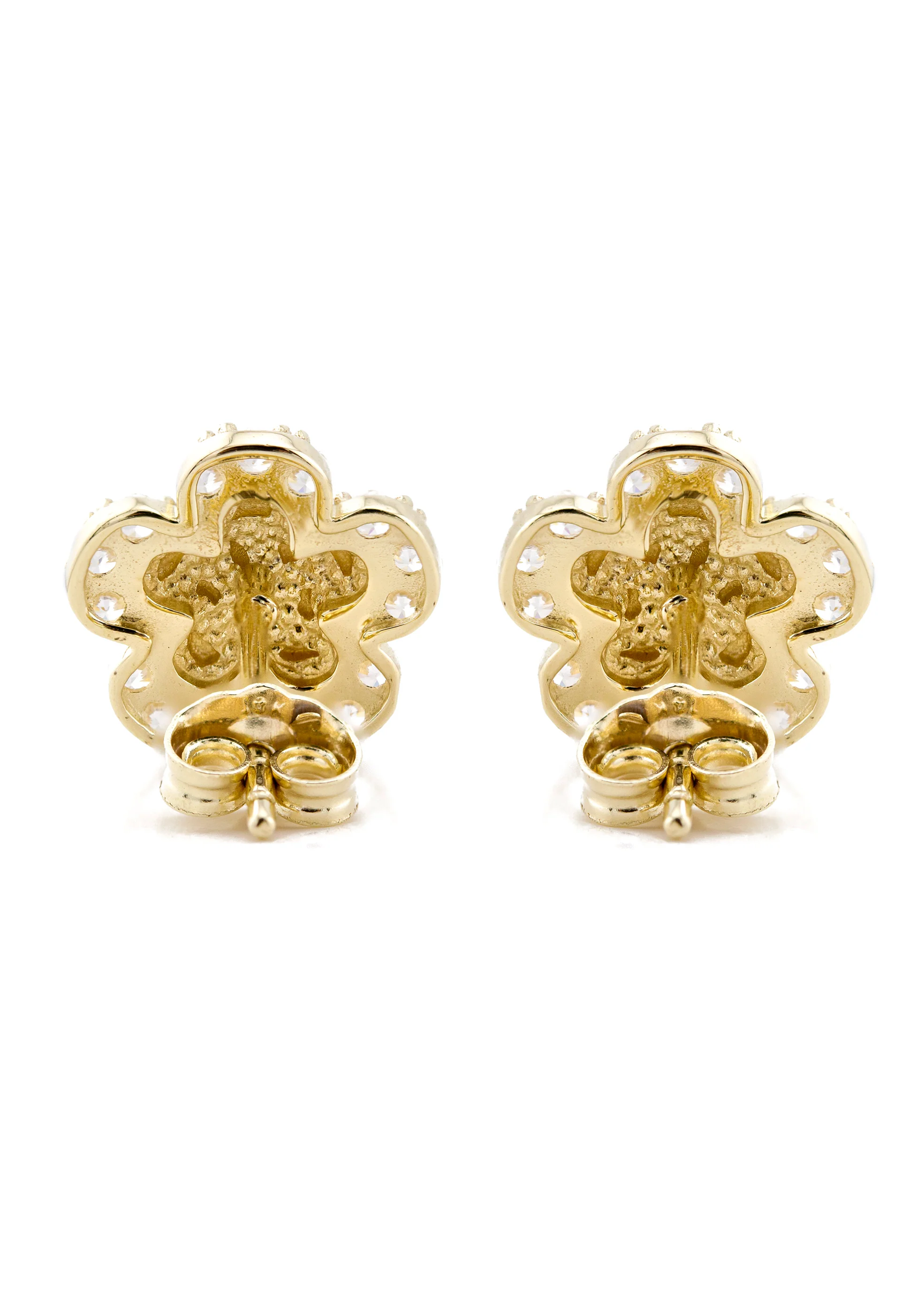 10K Gold Flower Nugget Earrings | Appx 0.3 Inches Wide | Style #97 - Image 3