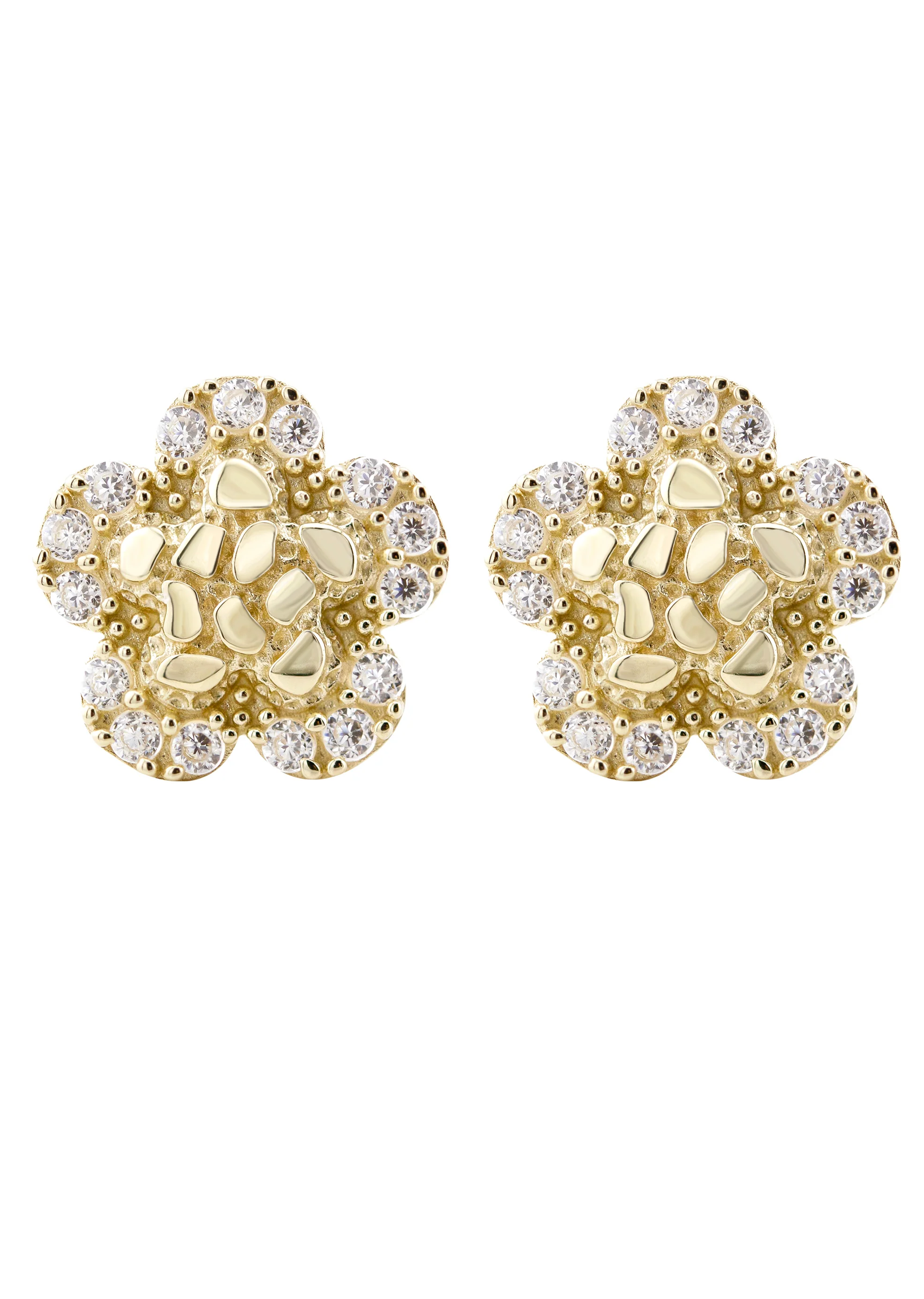 10K Gold Flower Nugget Earrings | Appx 0.4 Inches Wide | Style #93