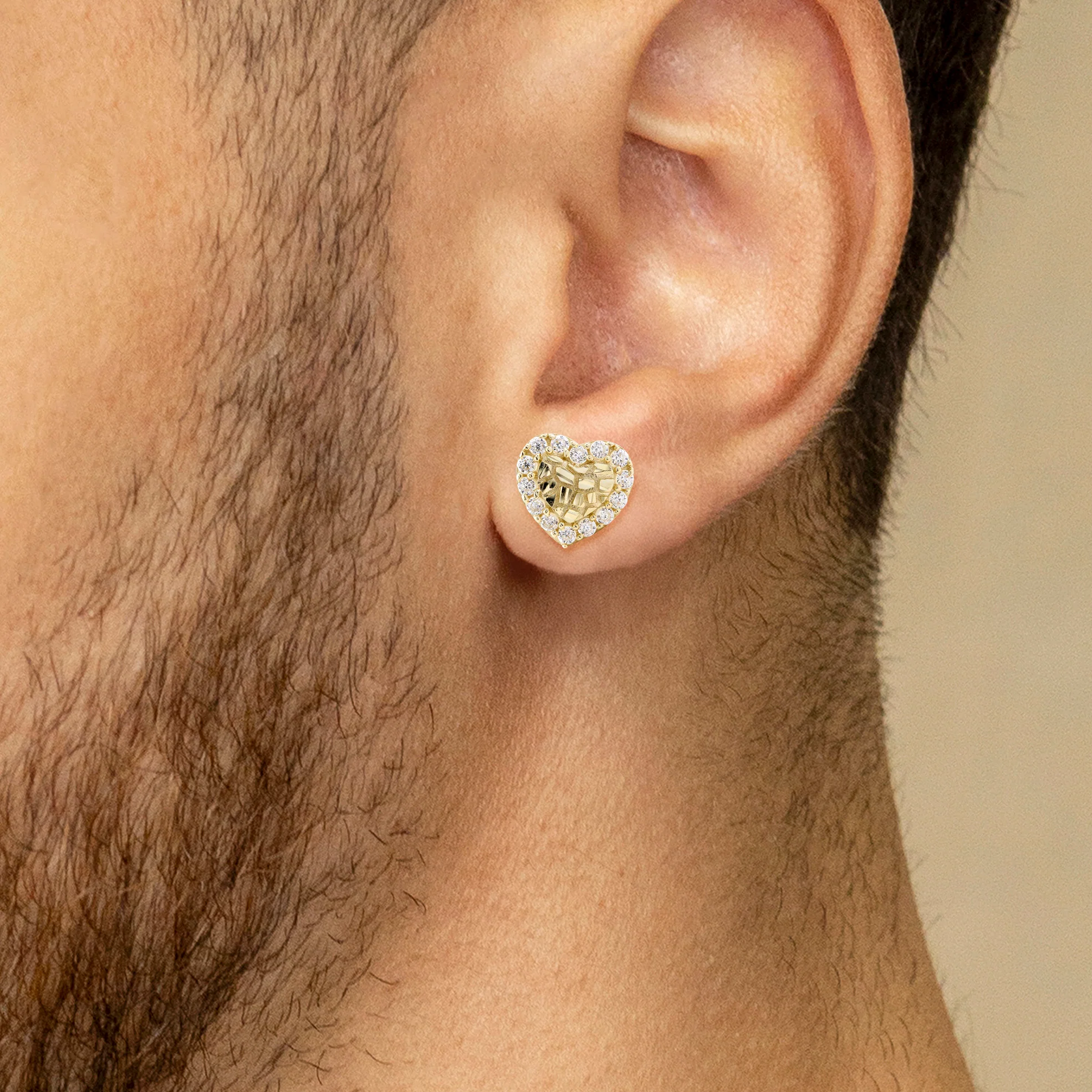 10K Gold Heart Nugget Earrings | Appx 0.3 Inches Wide | Style #77 - Image 4