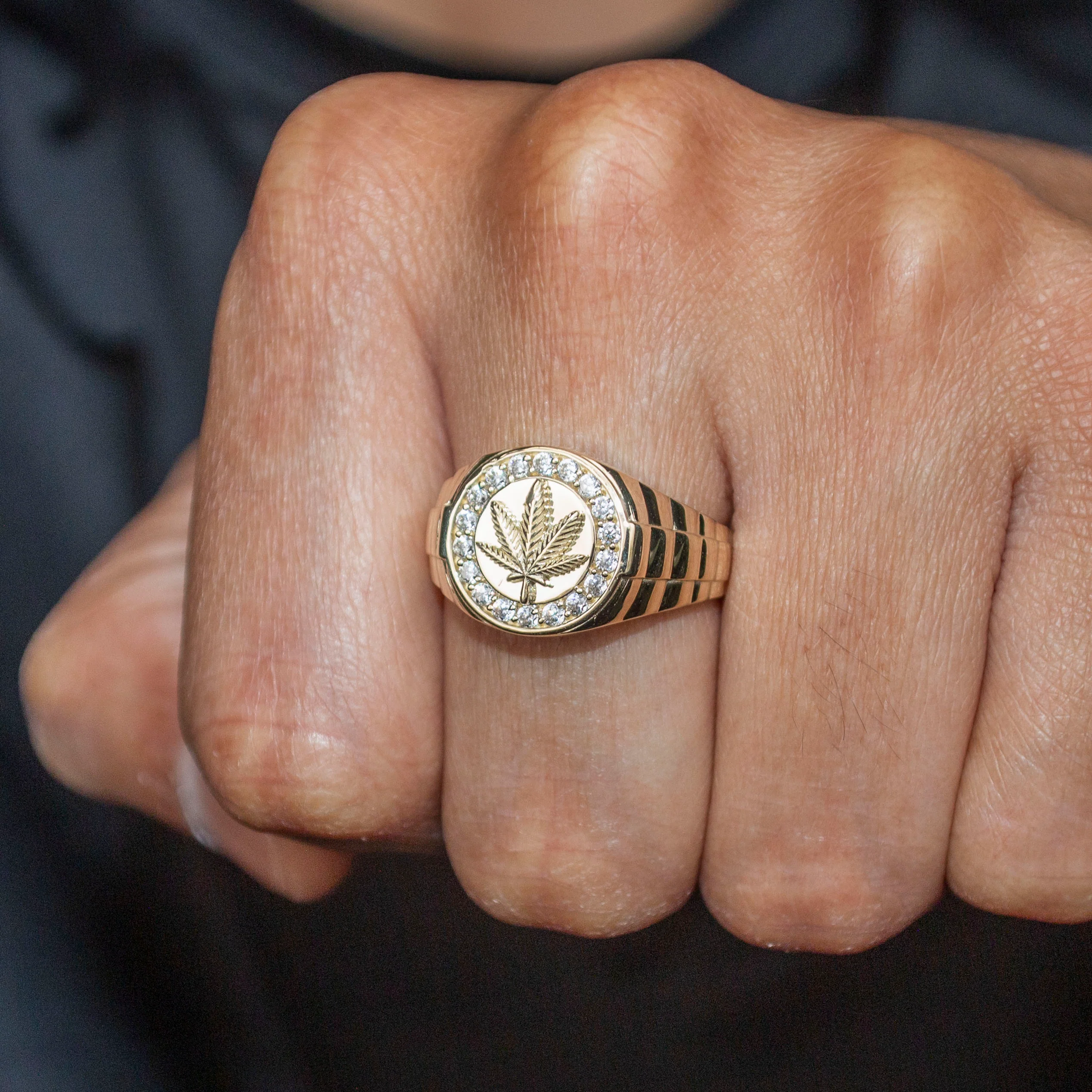 10K Gold Cz Marijuana Leaf Ring For Men | 2.6 Grams - Image 2