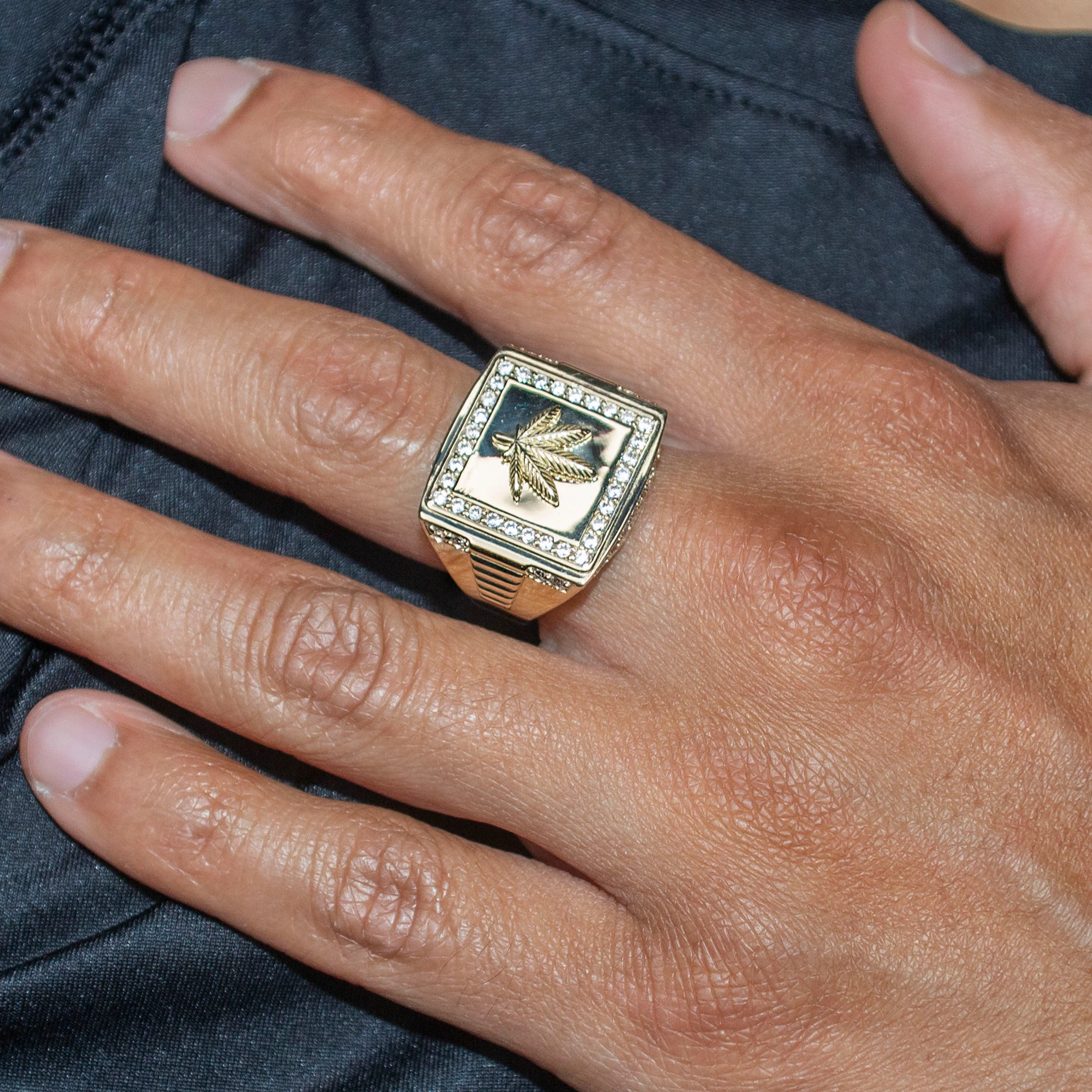 10K Gold Cz Marihuana Leaf Ring For Men | 6 Grams - Image 2