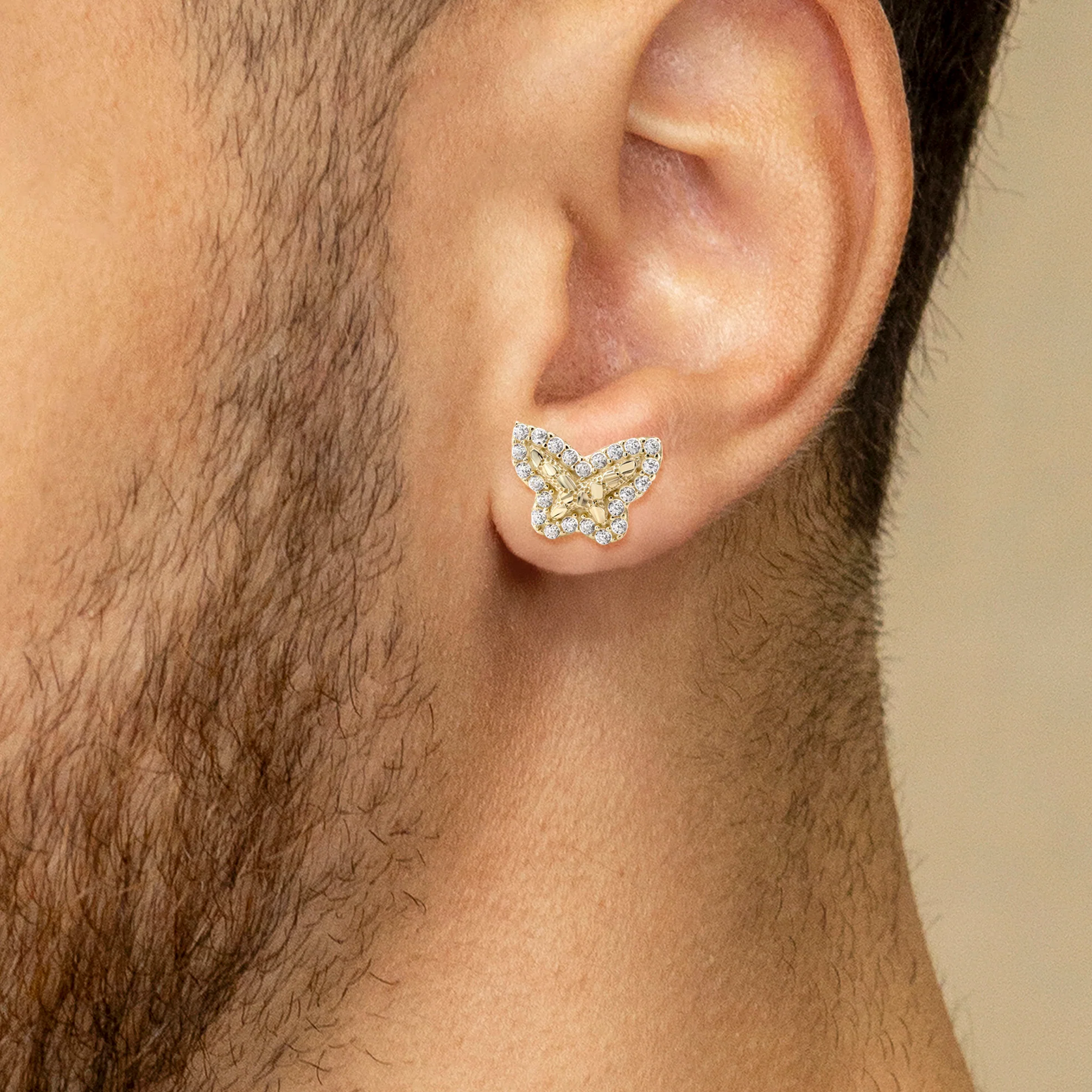 10K Gold Butterfly Nugget Earrings | Appx 0.4 Inches Wide | Style #133 - Image 4