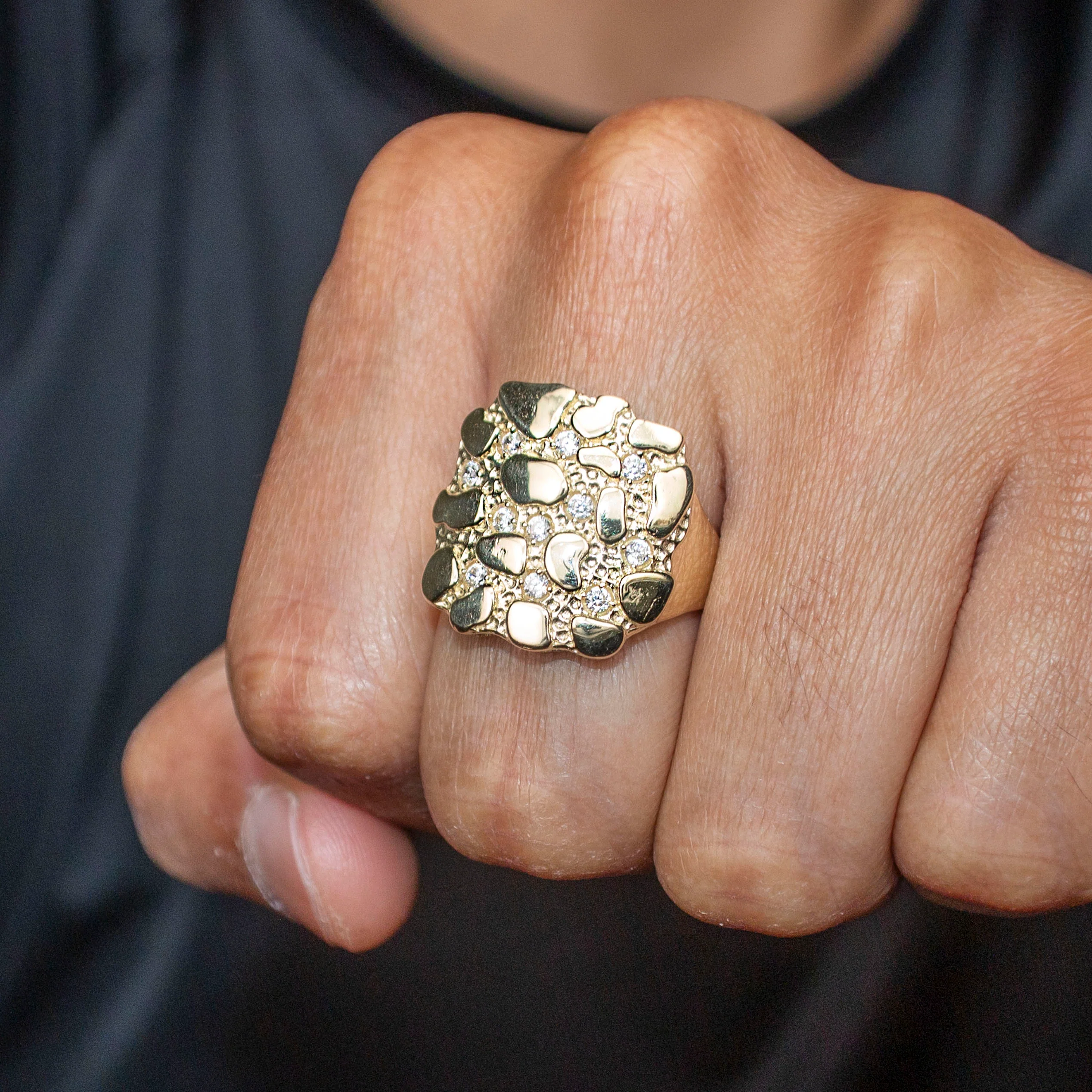 10K Gold Cz Nugget Ring For Men | 6 Grams - Image 4