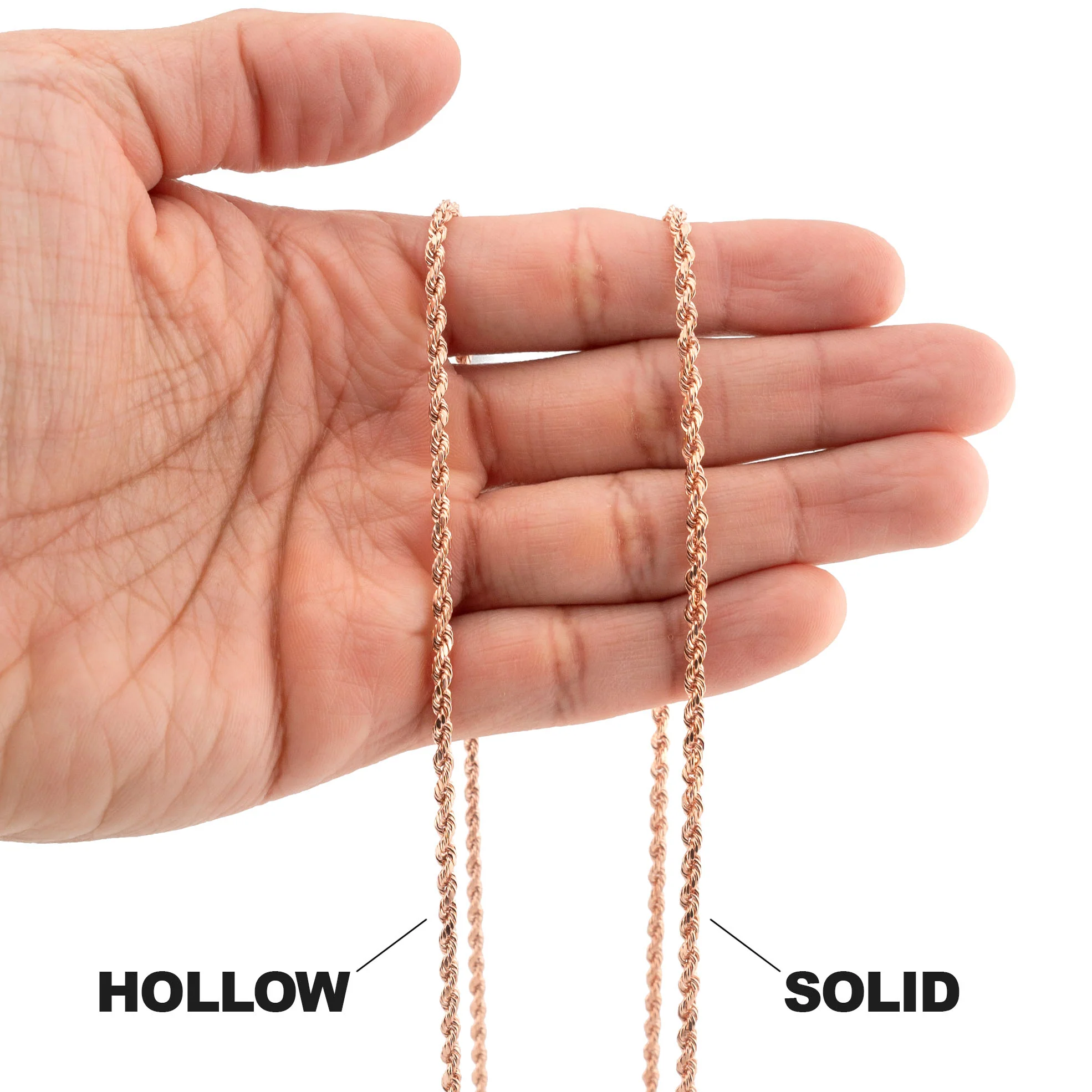 10K Rose Gold Rope Necklace / 3 MM - Image 5
