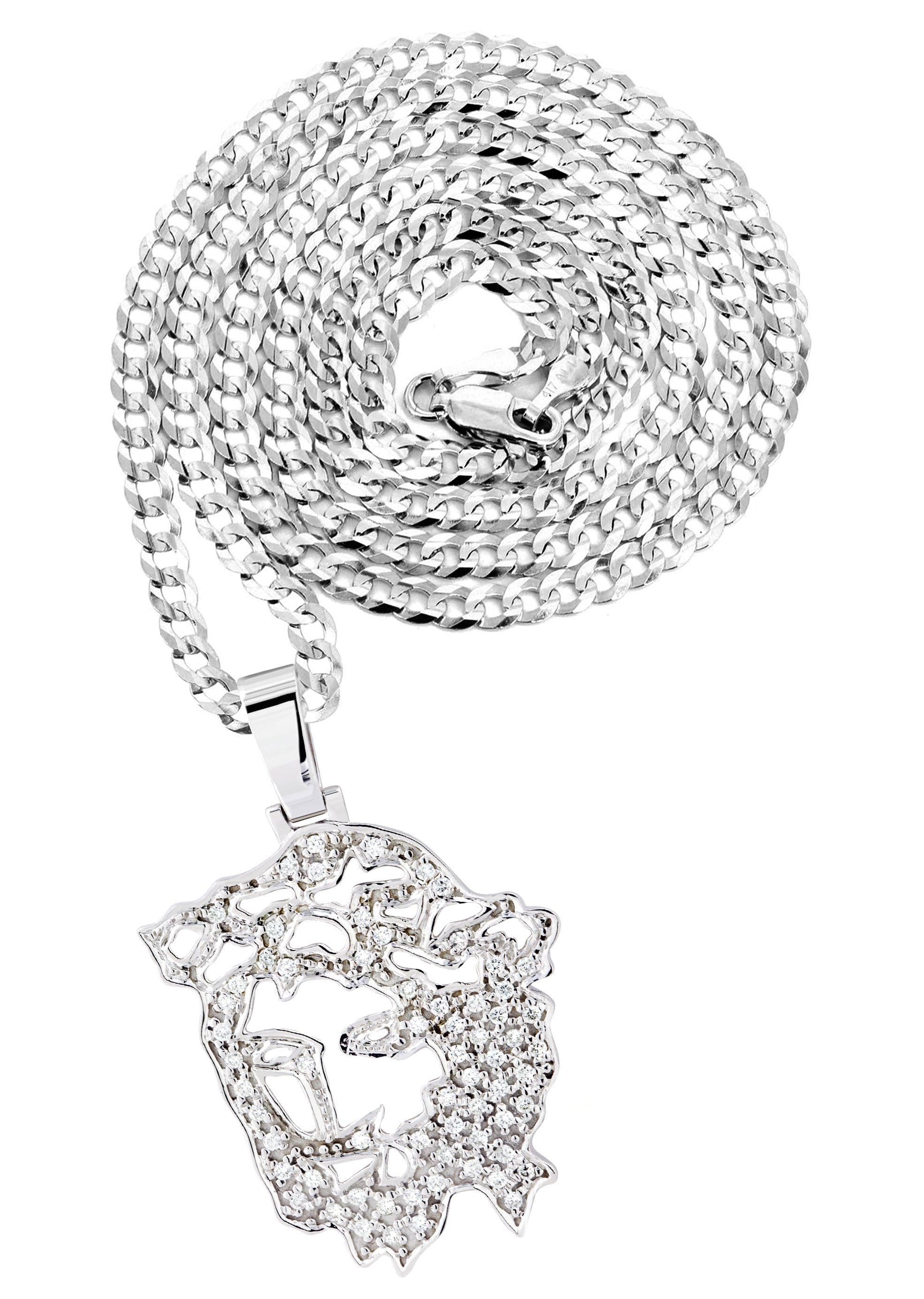 10K White Gold 3D Jesus Head Diamond Necklace | 0.67 Carats
