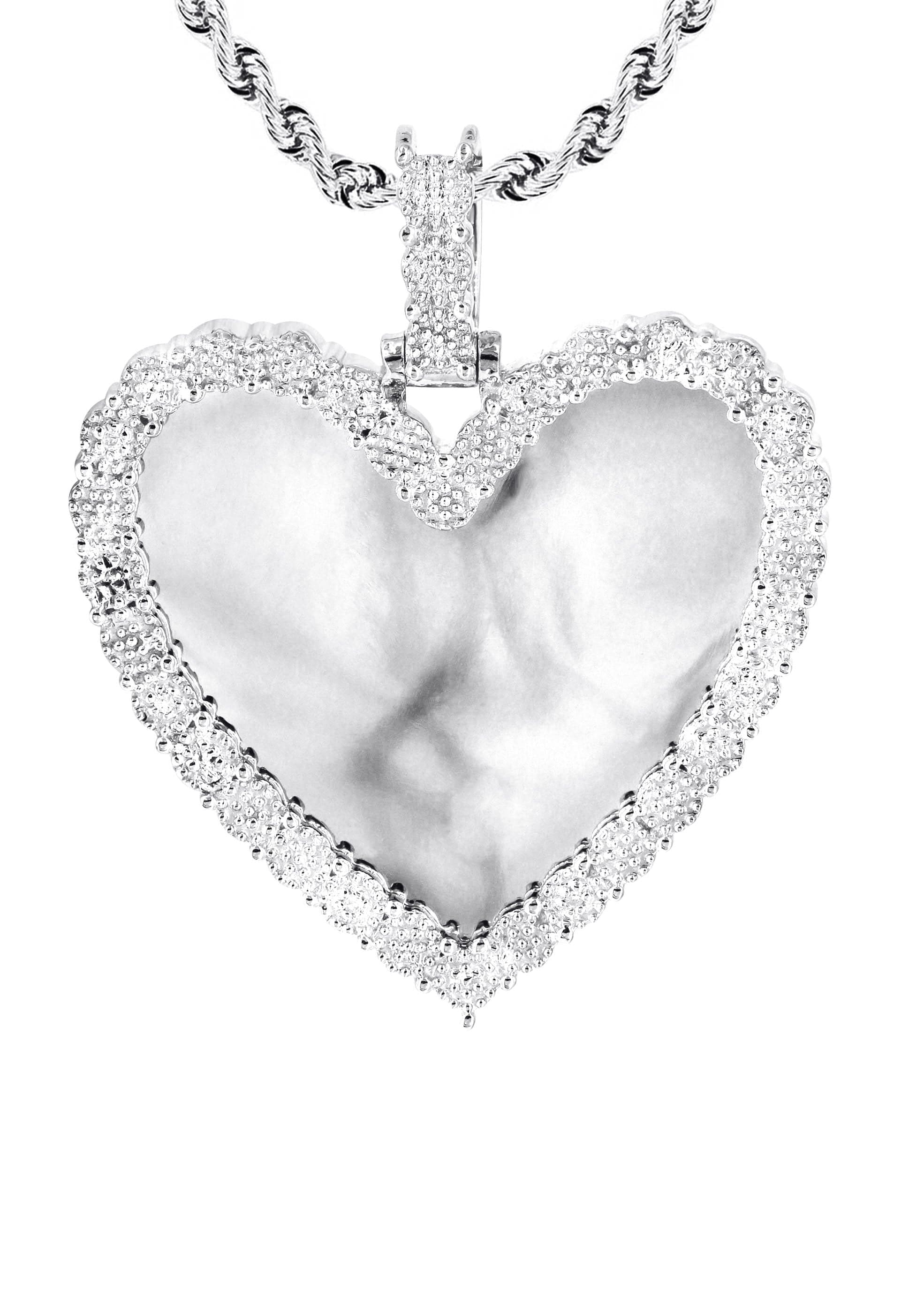 10K White Gold Large Diamond Heart Picture Pendant Necklace | Appx. 24 Grams - Image 2