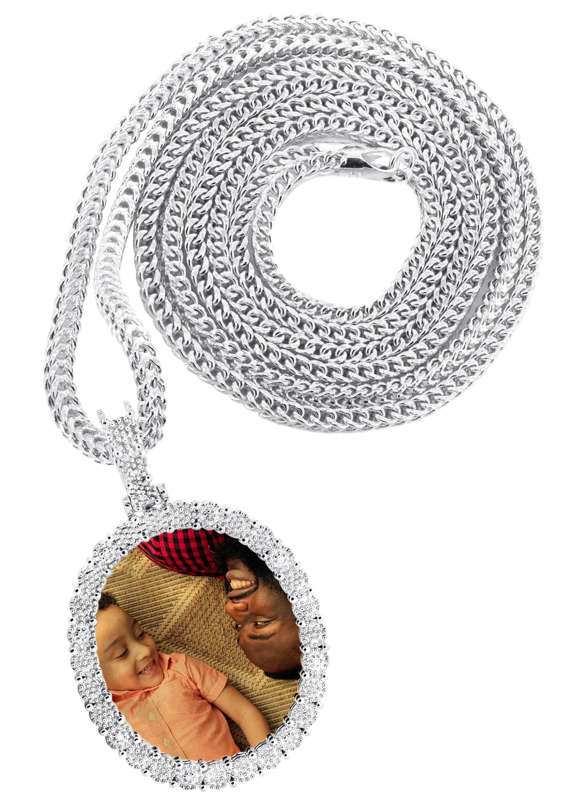 10K White Gold Large Diamond Oval Picture Pendant Necklace | Appx. 23 Grams