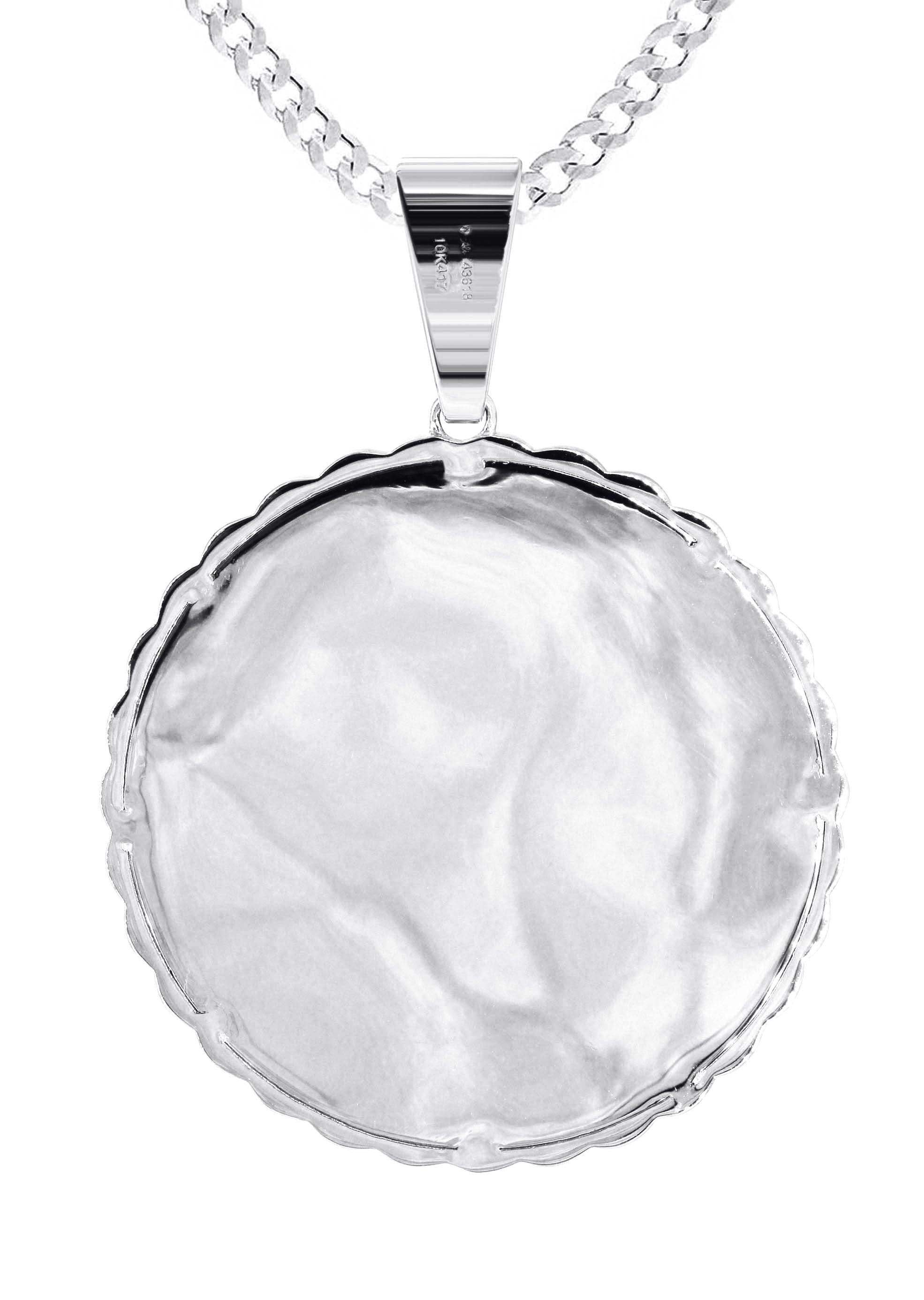 10K White Gold Large Diamond Round Cuban Picture Pendant Necklace | Appx. 24 Grams - Image 3