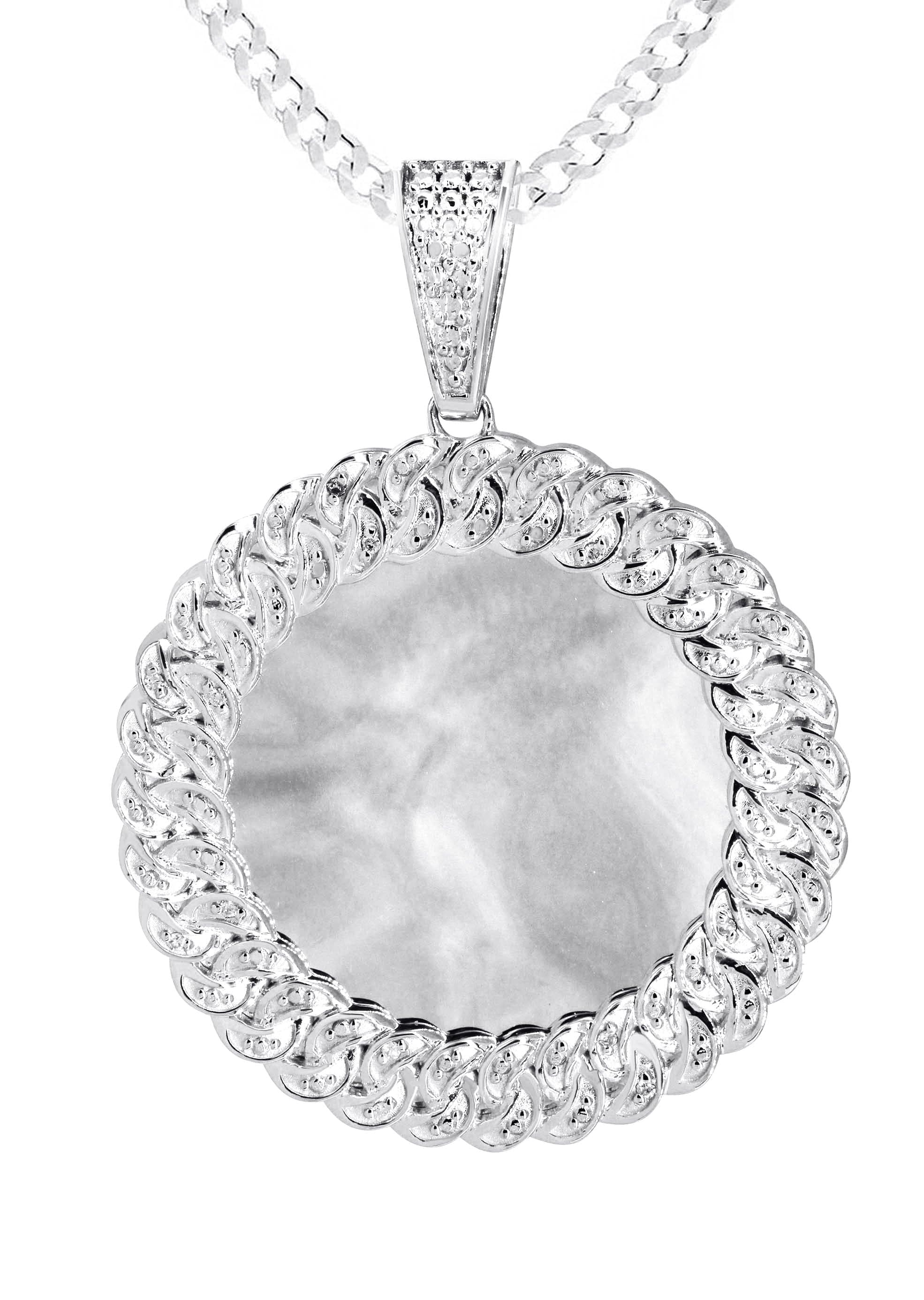 10K White Gold Large Diamond Round Cuban Picture Pendant Necklace | Appx. 24 Grams - Image 4