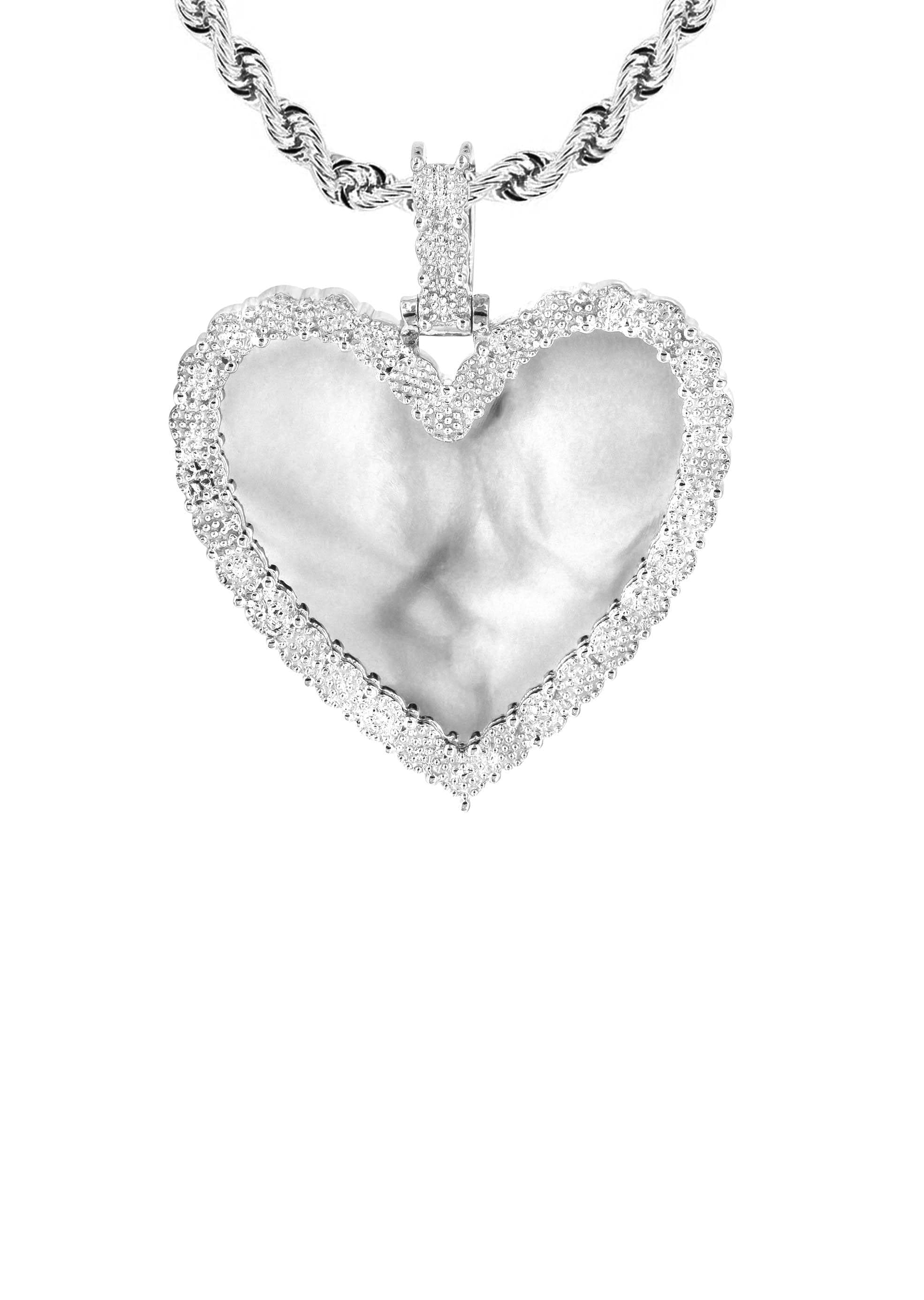 10K White Gold Small Diamond Heart Picture Pendant Necklace | Appx. 18 Grams - Image 3