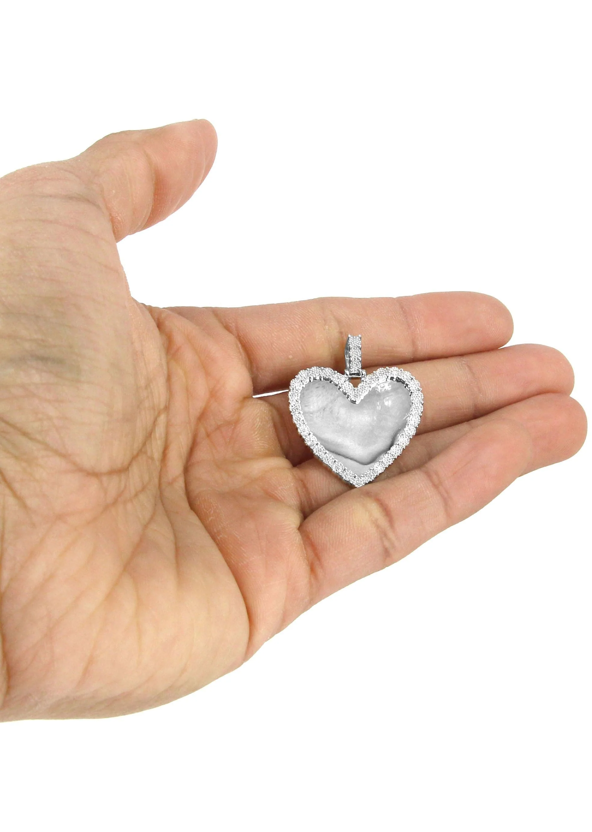 10K White Gold Small Diamond Heart Picture Pendant Necklace | Appx. 18 Grams - Image 5