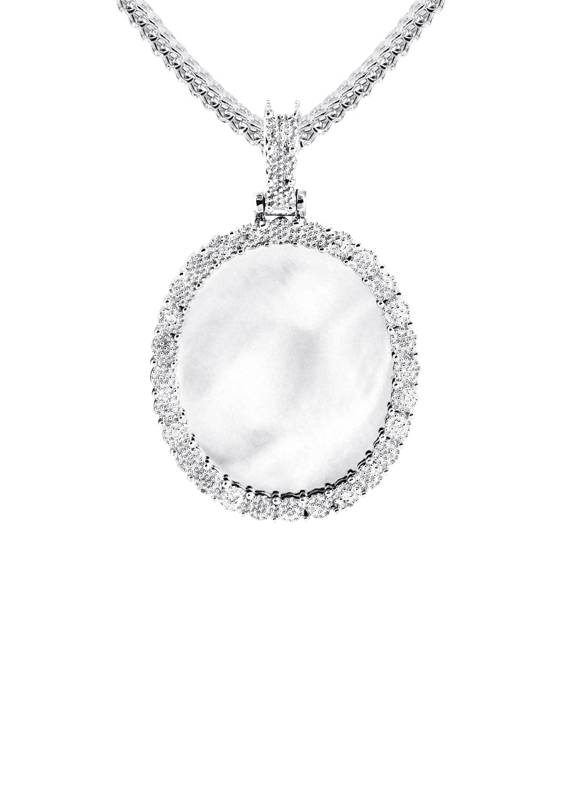 10K White Gold Small Diamond Oval Picture Pendant Necklace | Appx. 17 Grams - Image 2