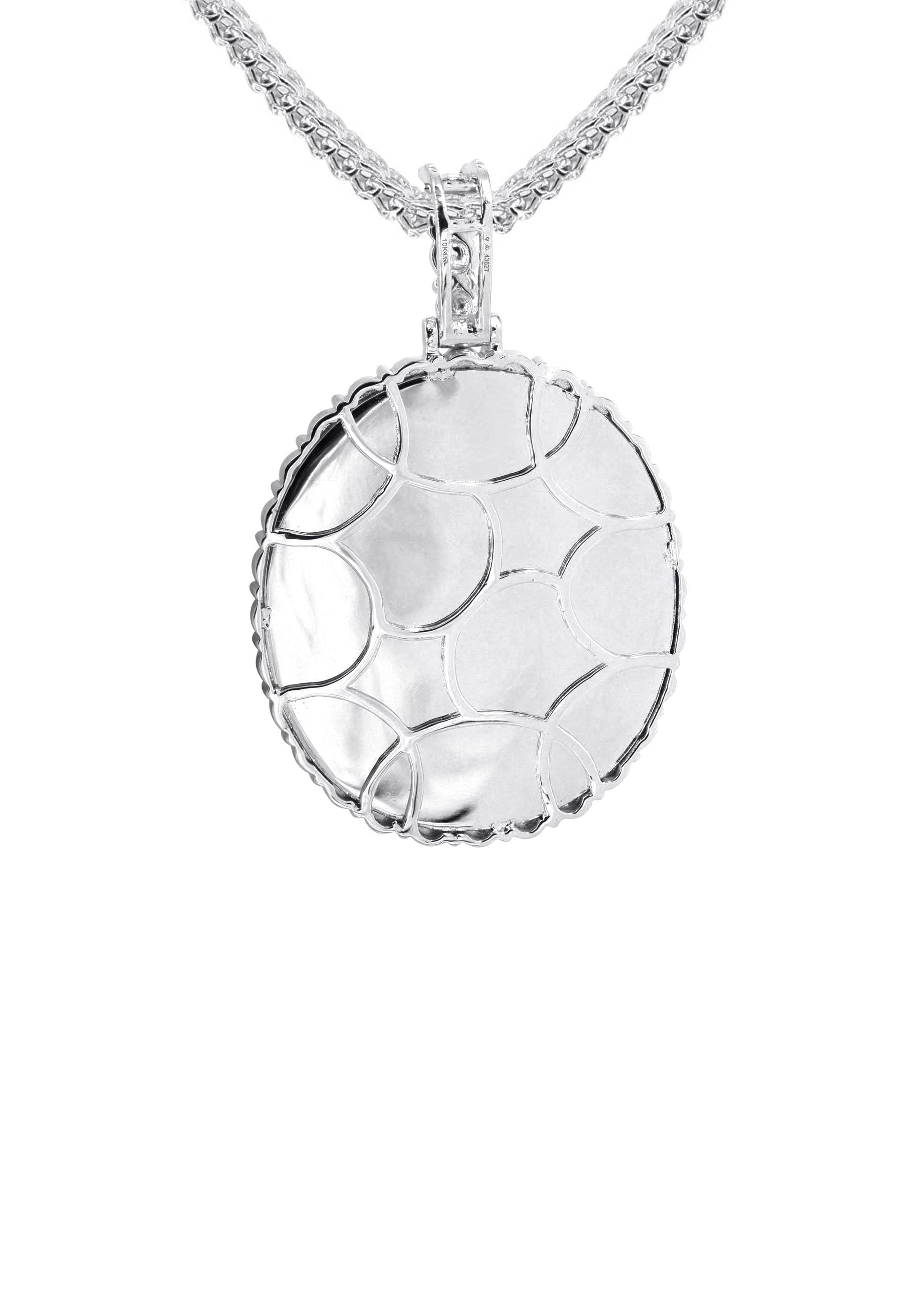 10K White Gold Small Diamond Oval Picture Pendant Necklace | Appx. 17 Grams - Image 3