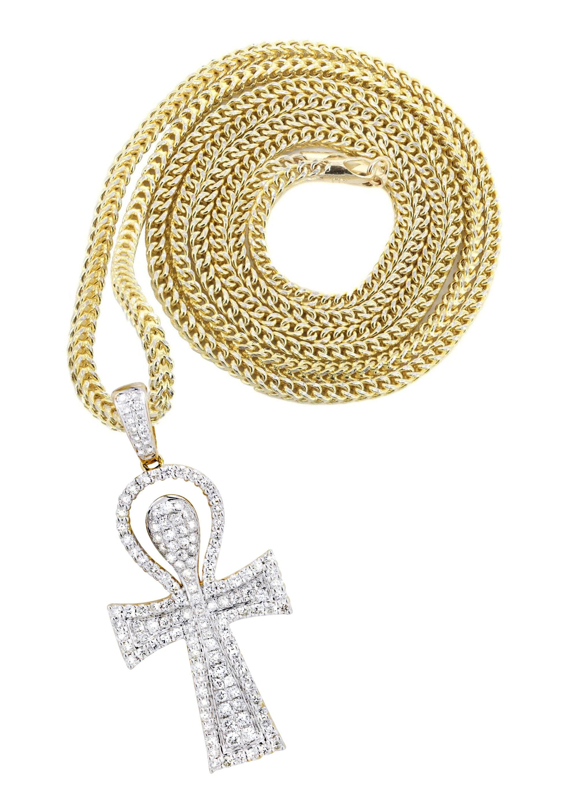 10K Yellow Gold Ankh Diamond Necklace | 0.77 Carats
