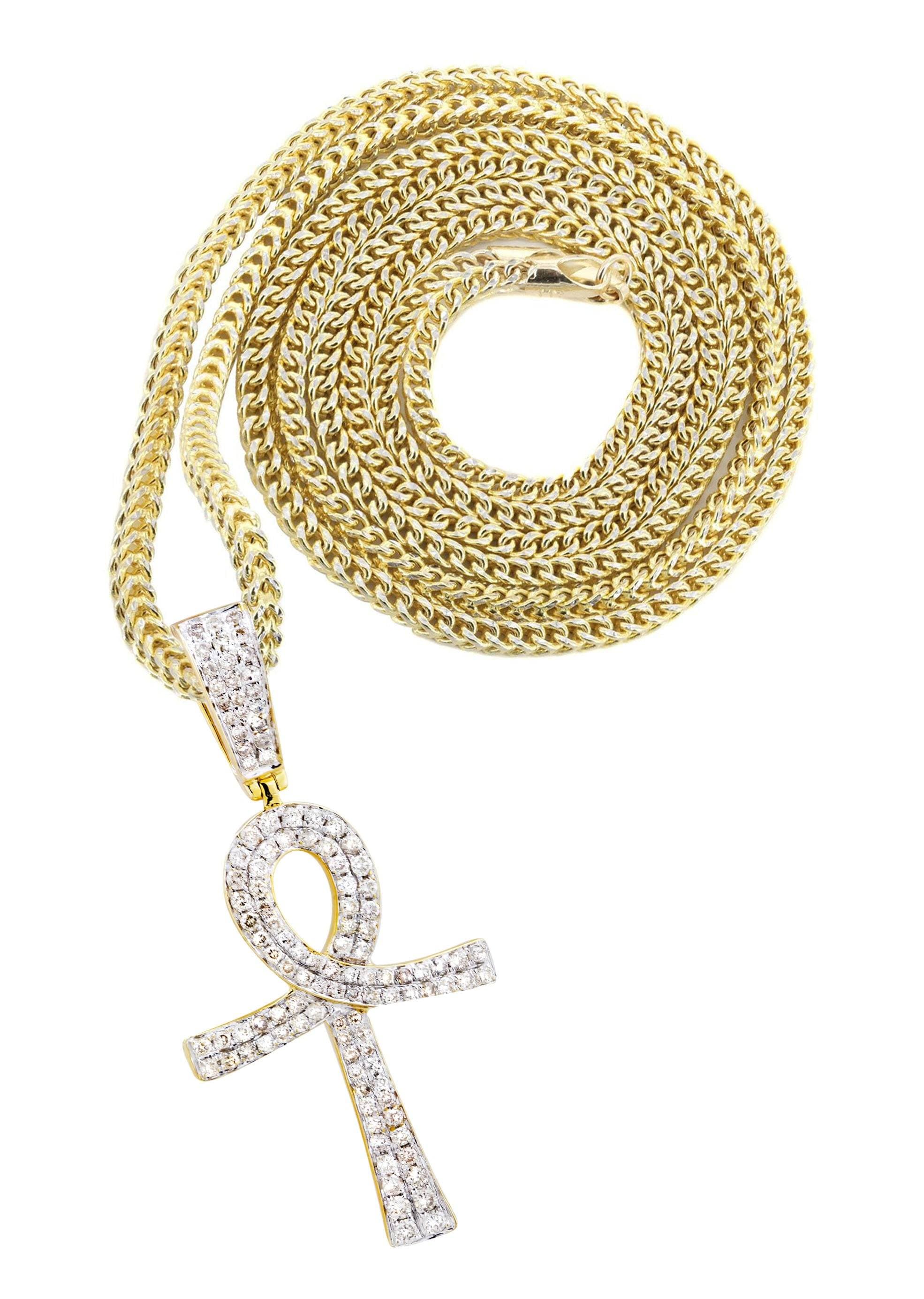 10K Yellow Gold Ankh Diamond Necklace | 0.93 Carats