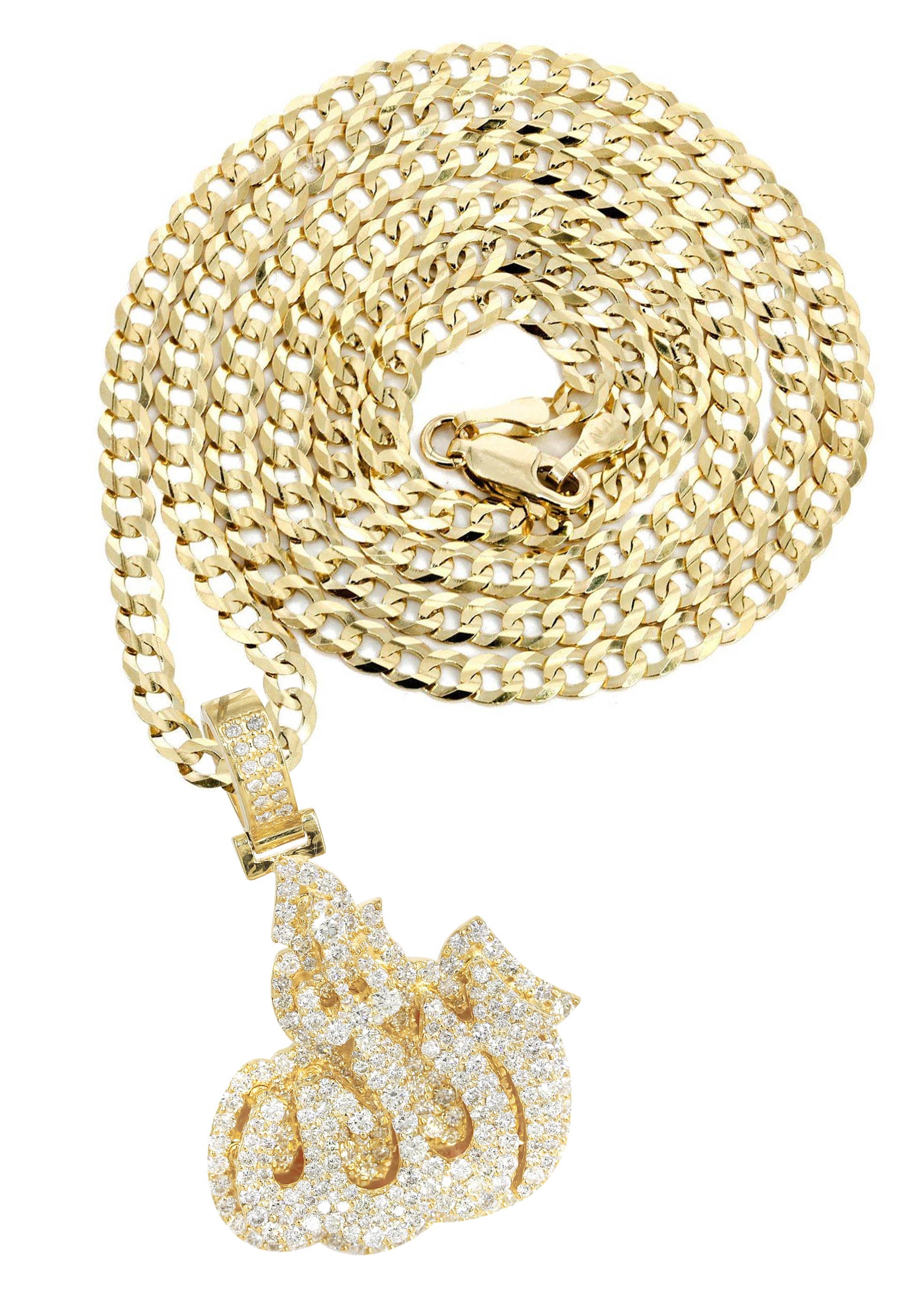 14K Yellow Gold Arabic Allah Diamond Necklace | 7 Carats