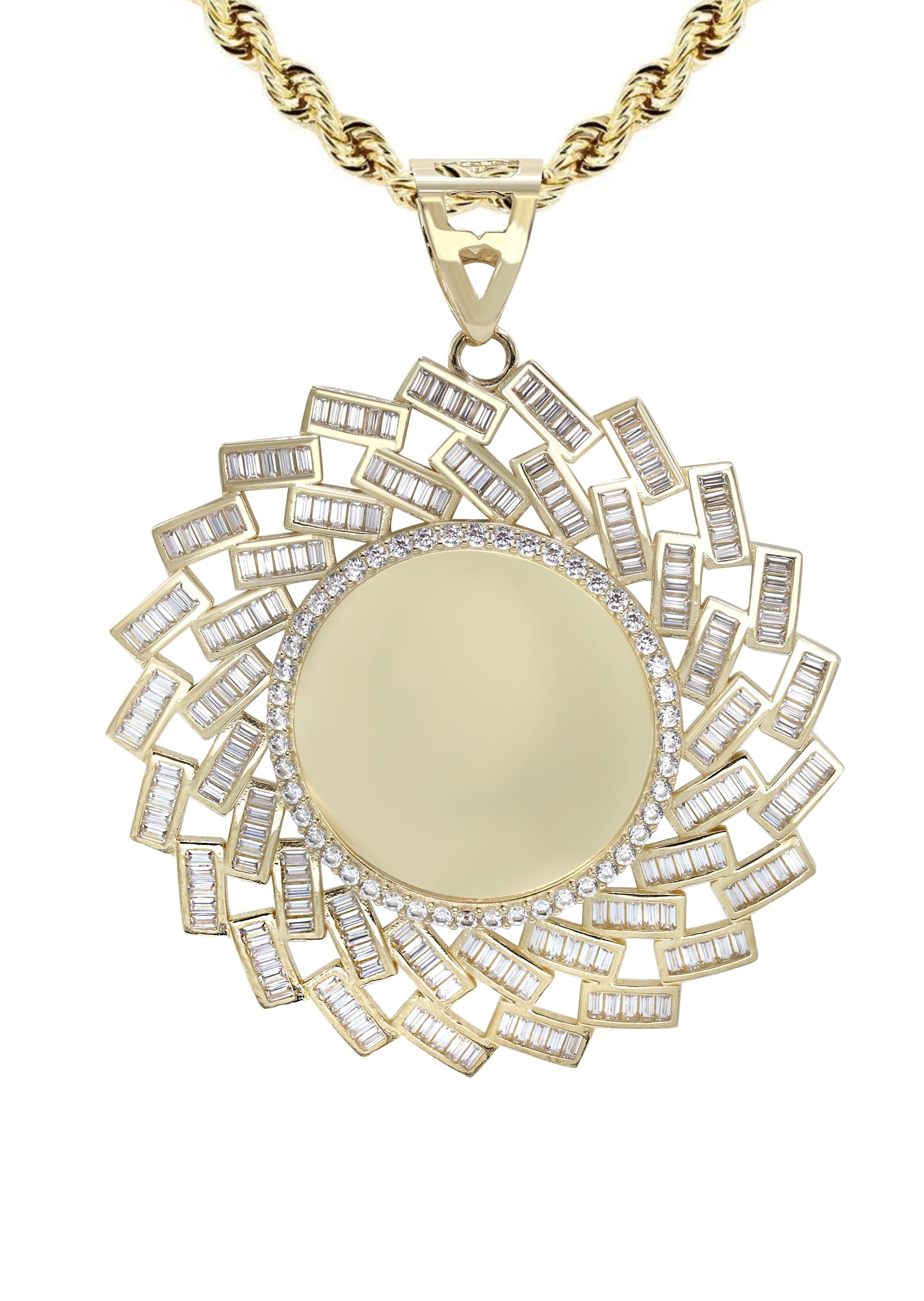 10K Yellow Gold Baguette Round Picture Necklace | Appx. 25 Grams - Image 2