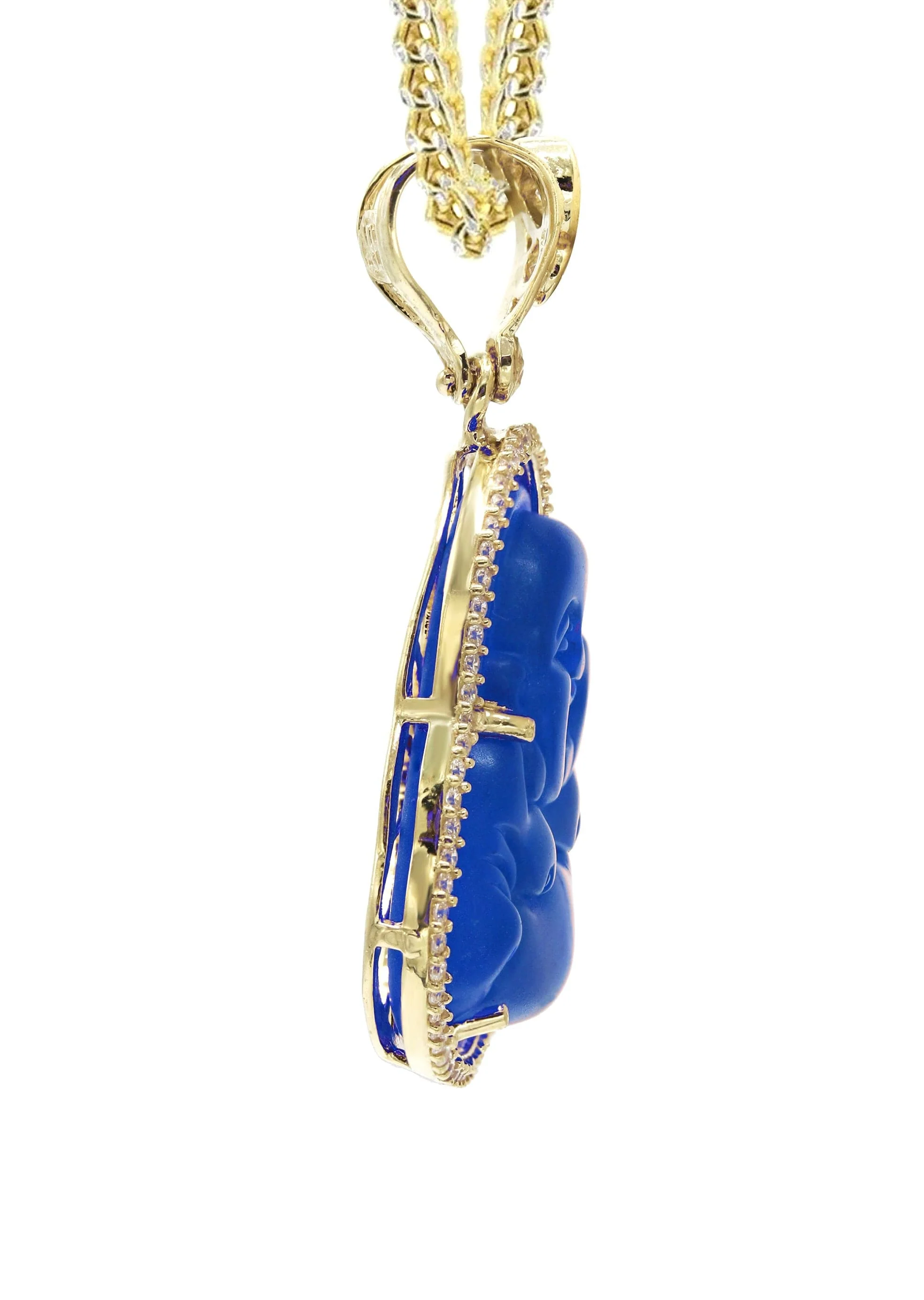 10K Yellow Gold Blue Buddha Necklace | Appx. 21.6 Grams - Image 4